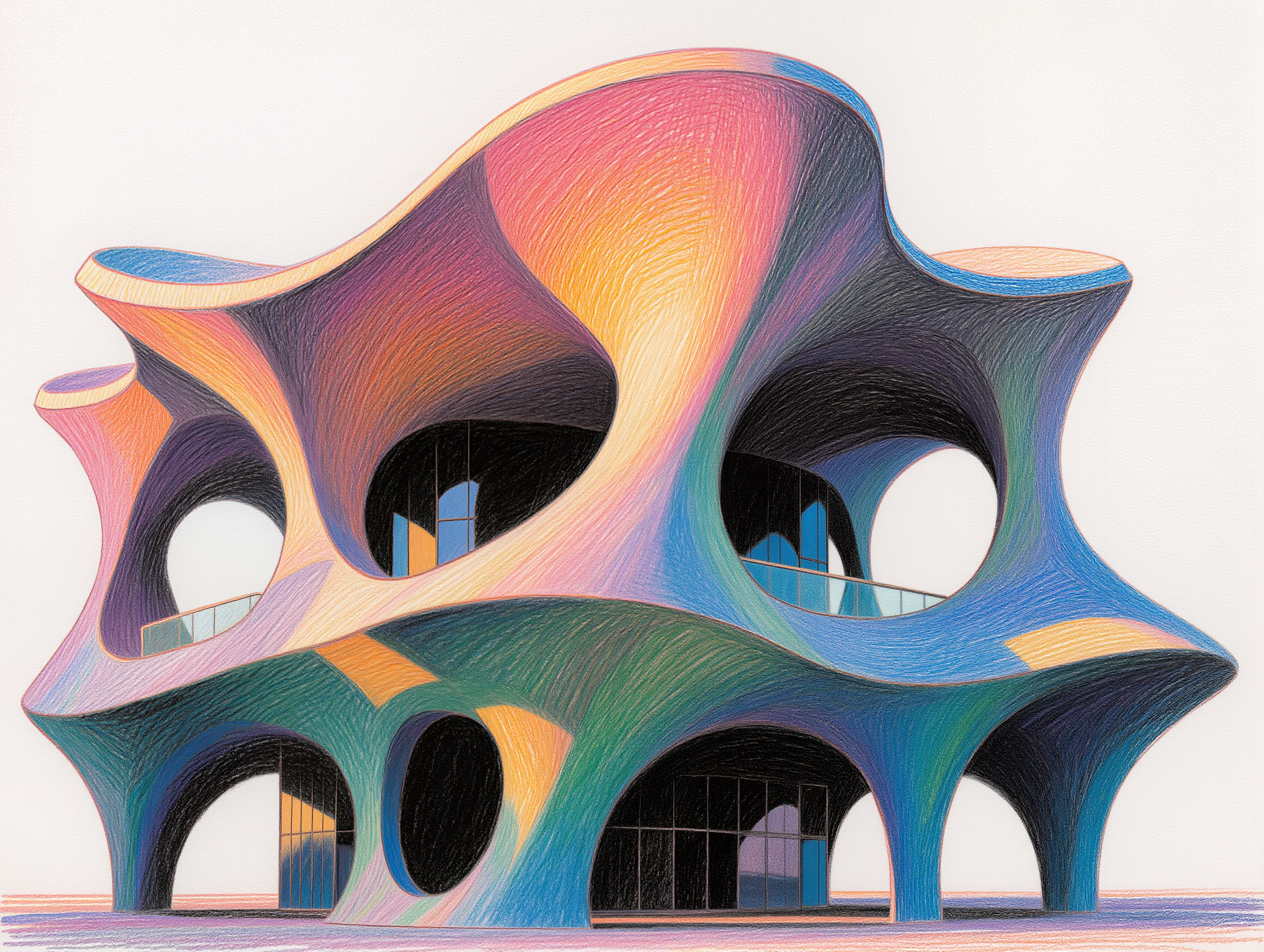 Biomorphic building design sketc - building poster design AI image