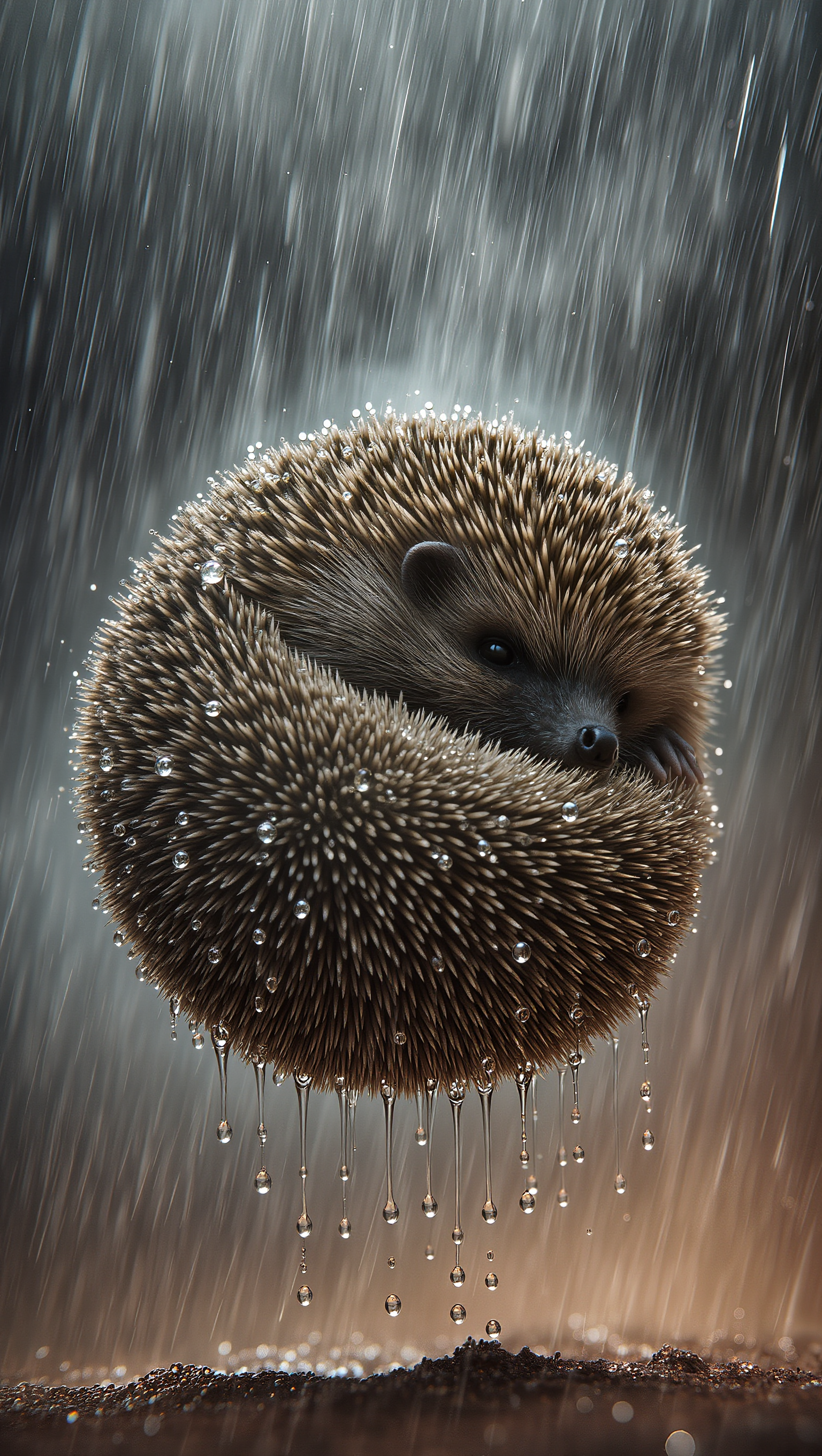 hedgehog cinematic wallpaper - rain desktop wallpaper AI image