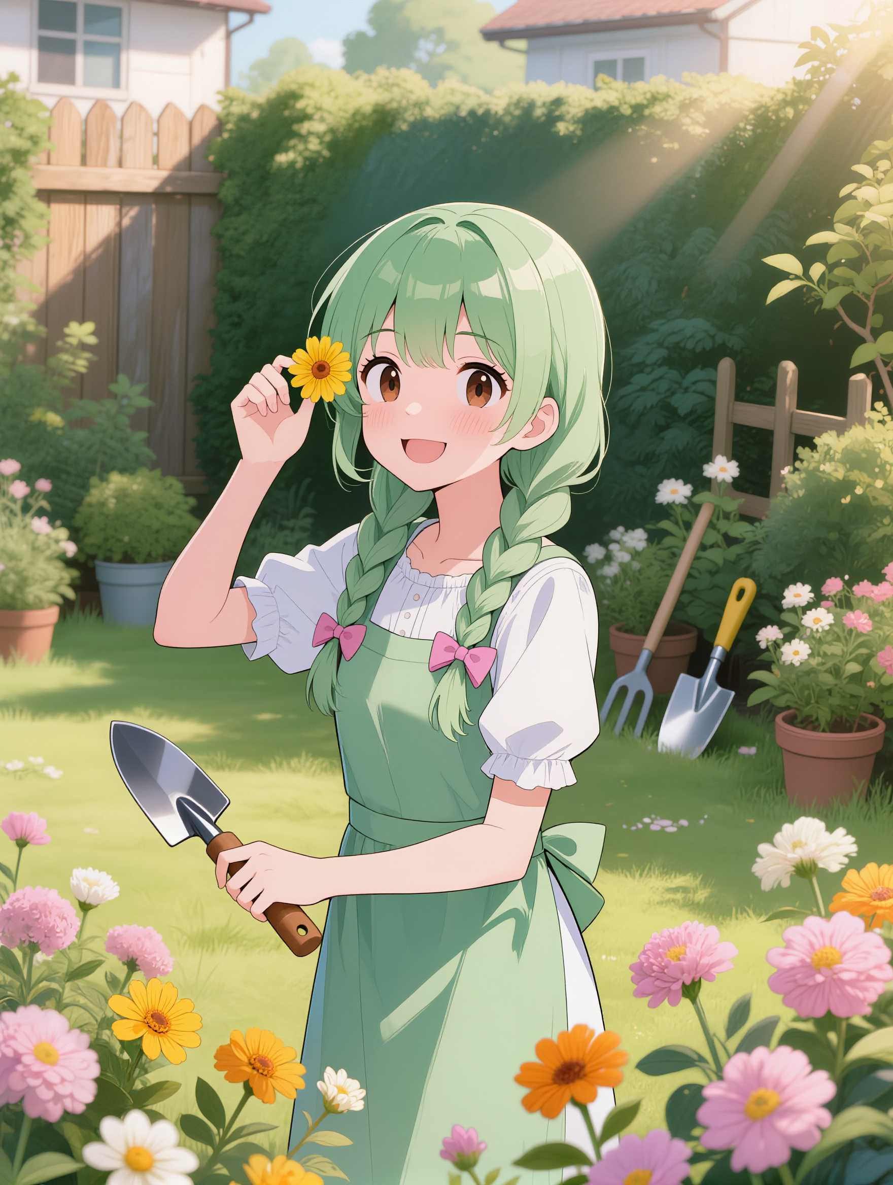 Kling AI work 315658455610986 - green hair anime girl with red and white shirt AI image