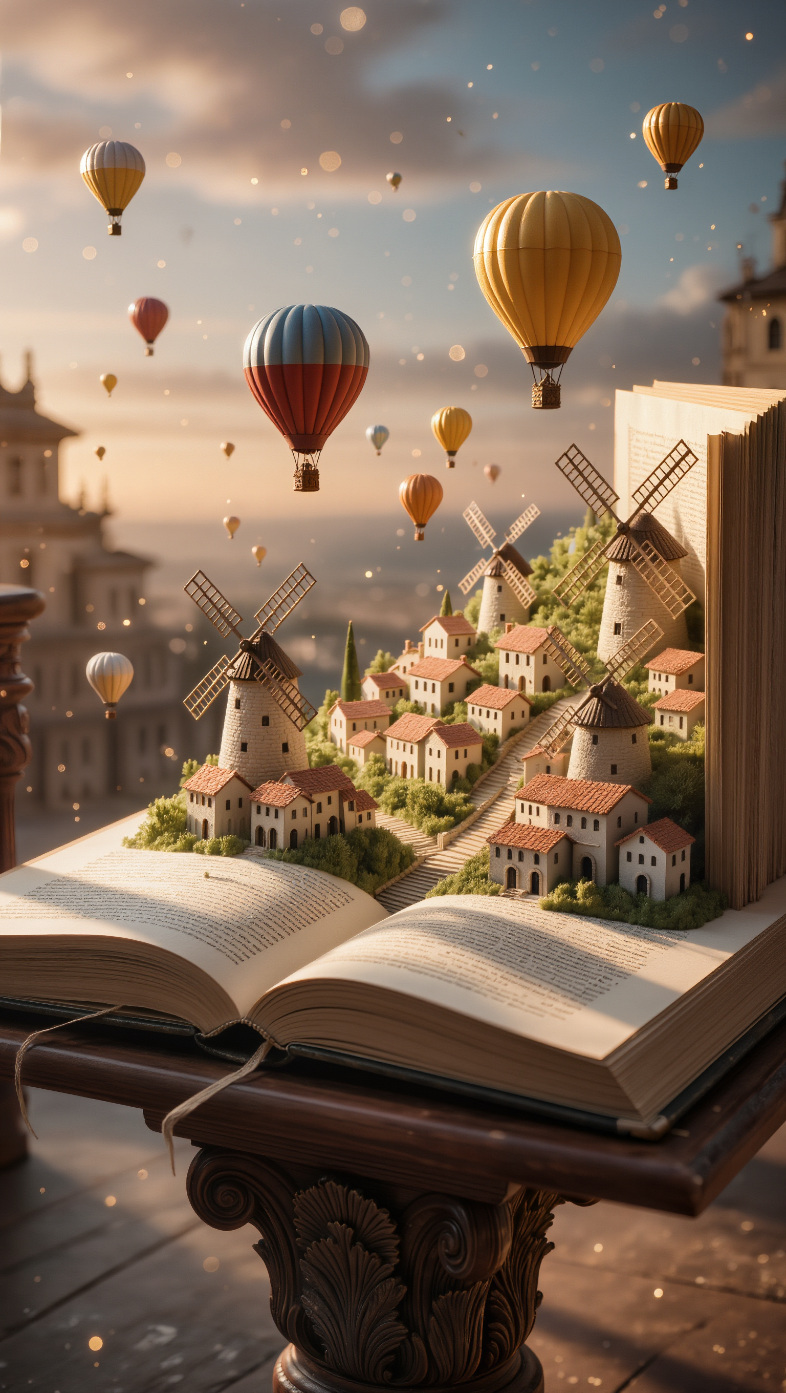 Dawnlit Paper Hilltown - paper texture 16:9 AI image