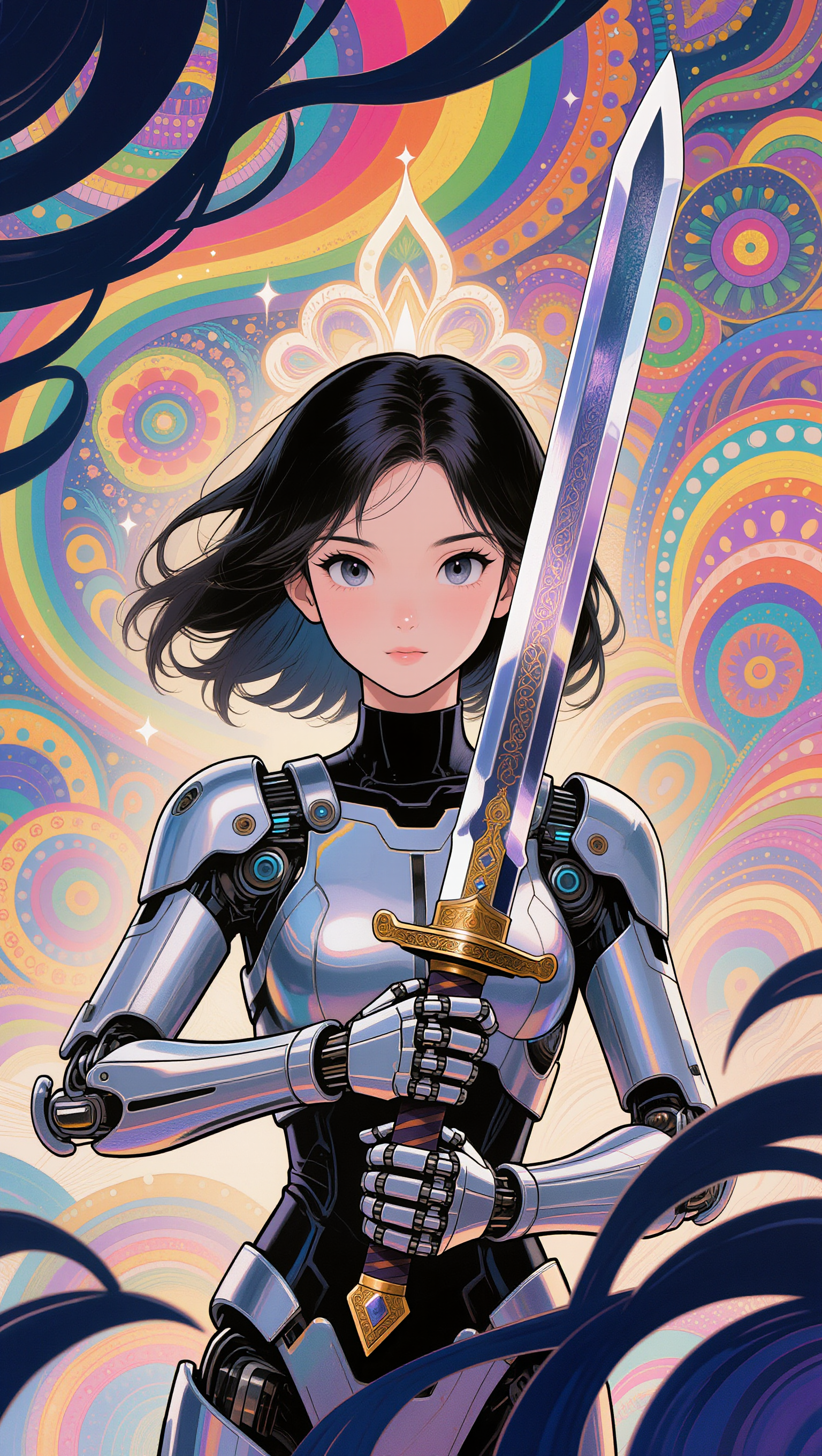 Alita holding a sword in a colo - backgrounds for manga AI image