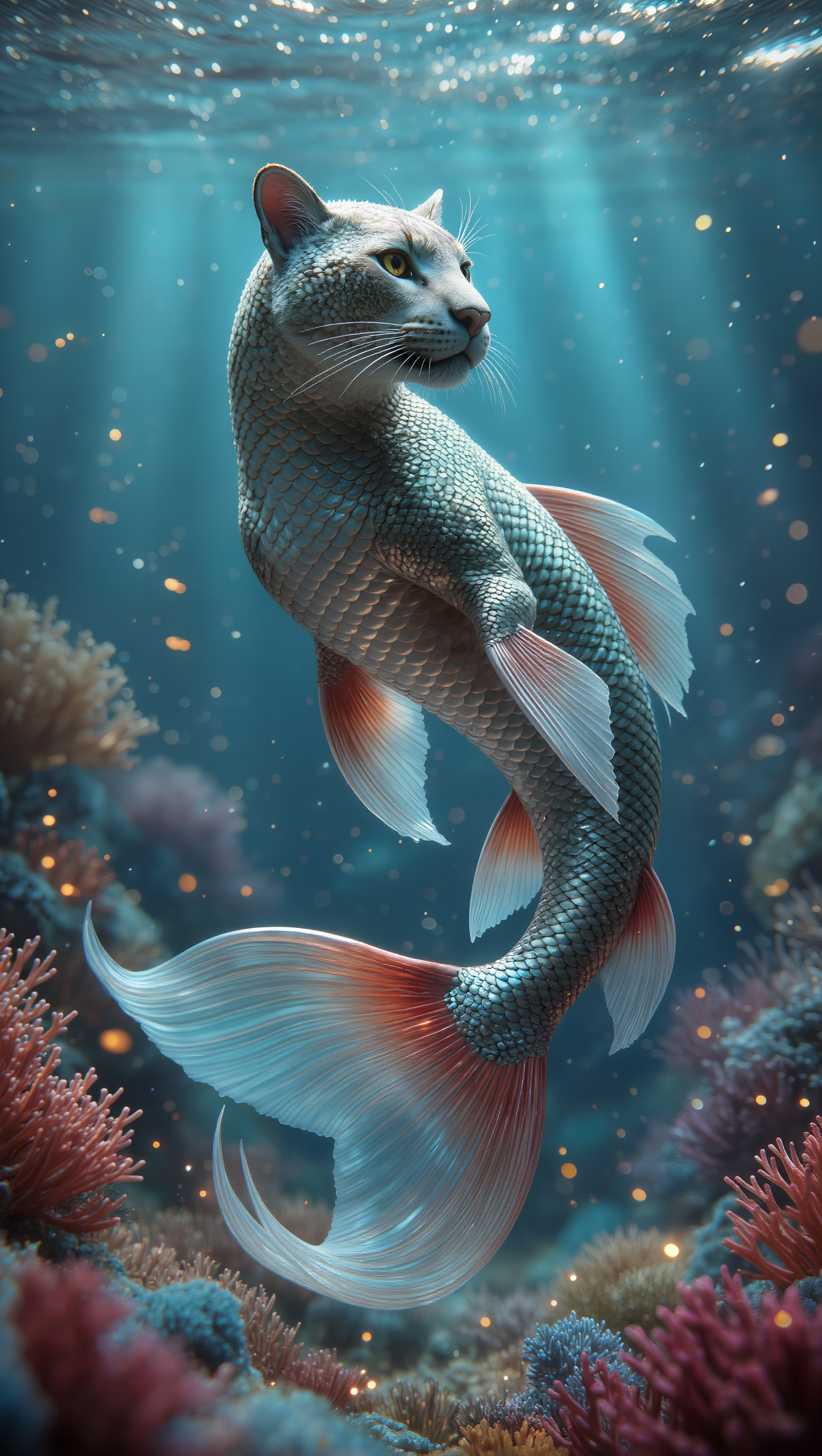 Fusion animal of cat and fish - image fusion AI image