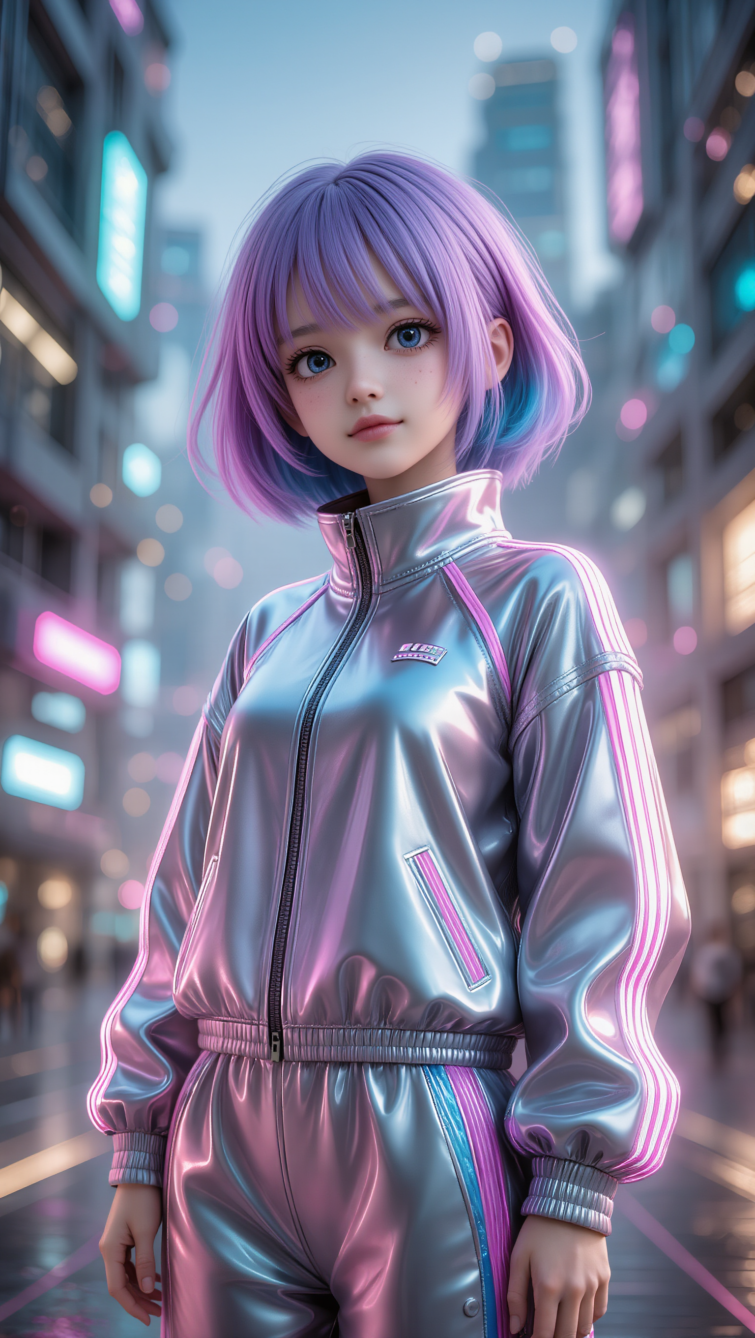 cyberpunk female idol neon light - undercut short hair female AI image