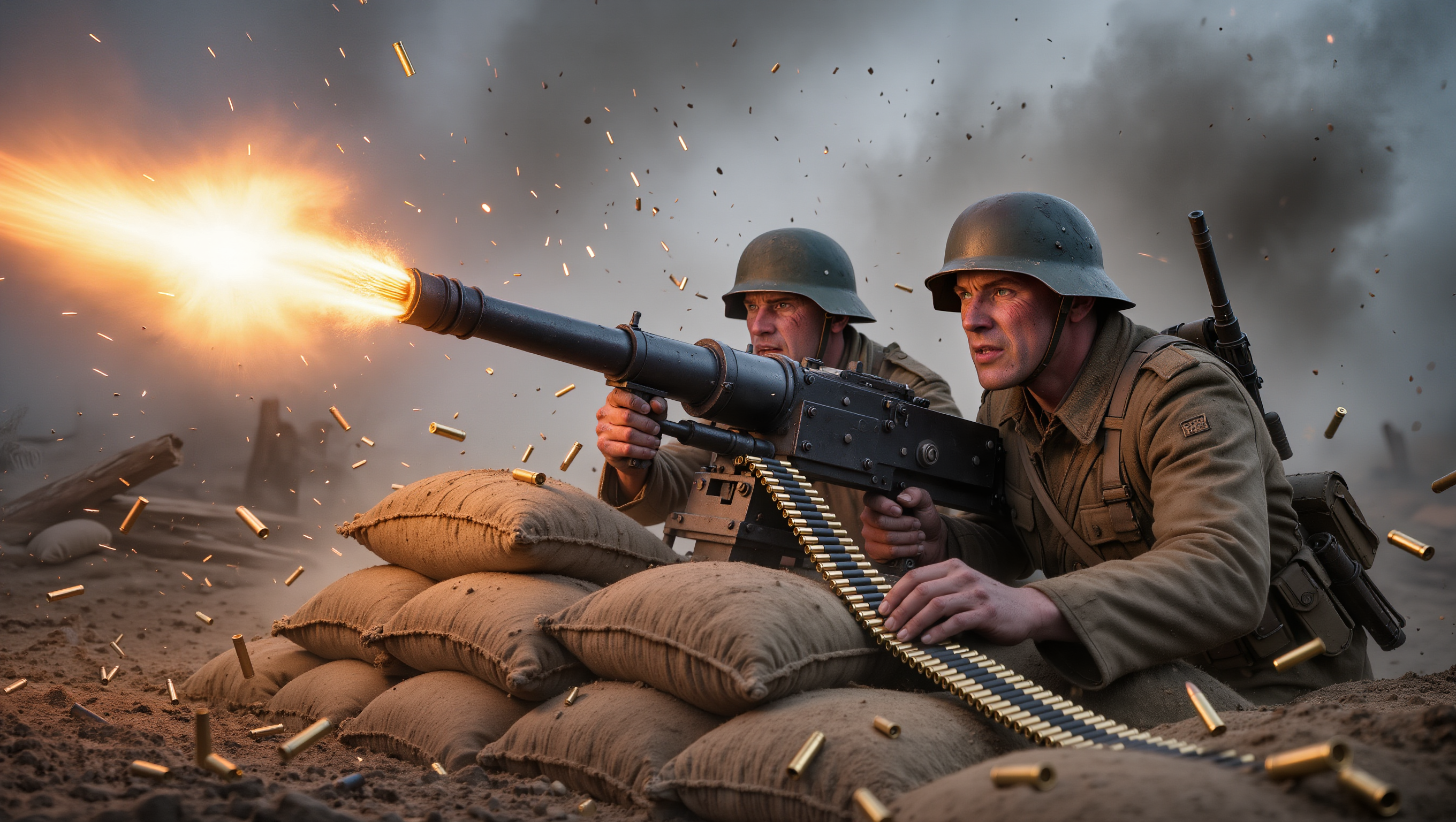 WW1 soldiers with machine gun - gen 4 gun AI image