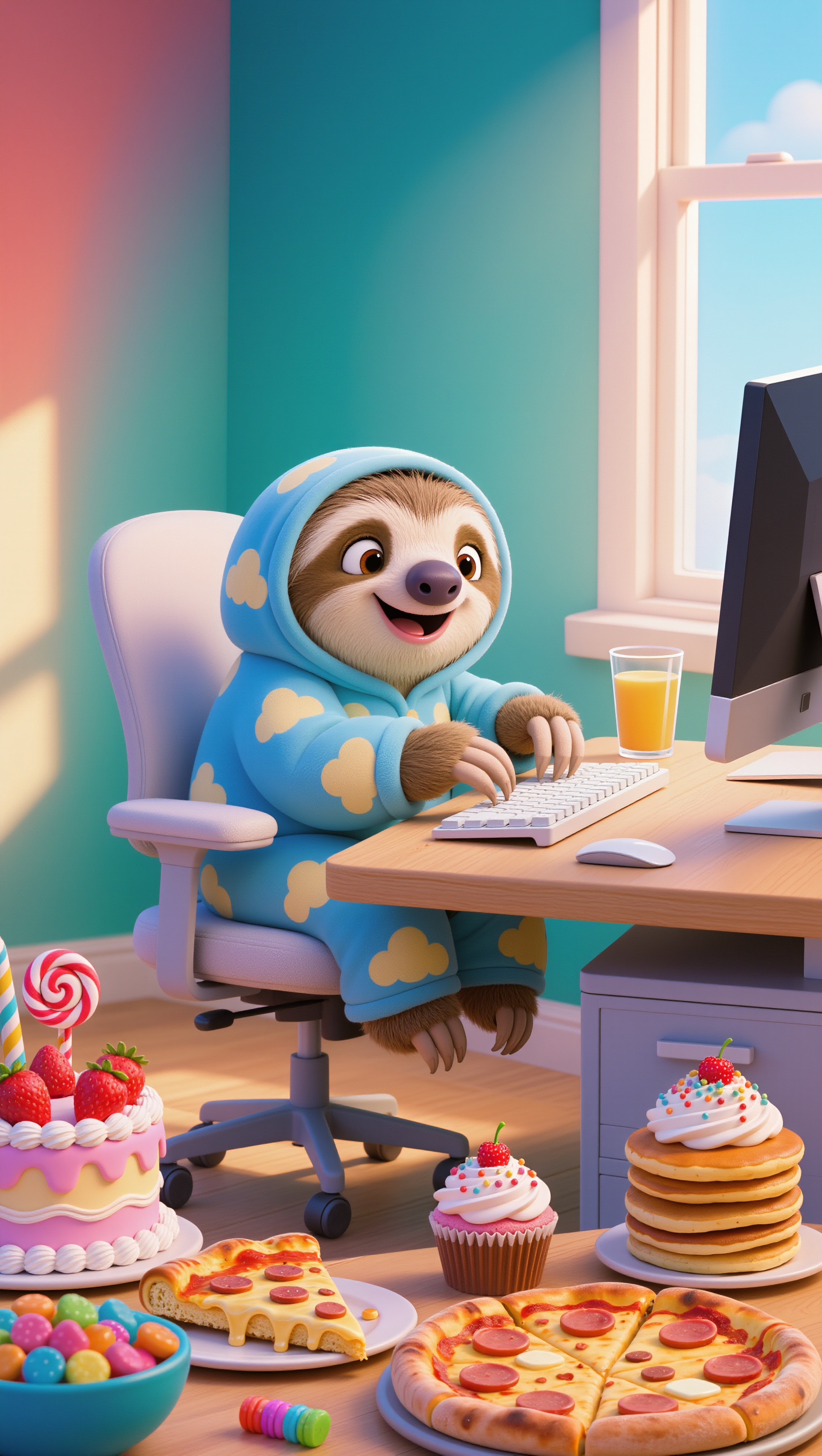 Baby Sloth at computer - ai sloth AI image