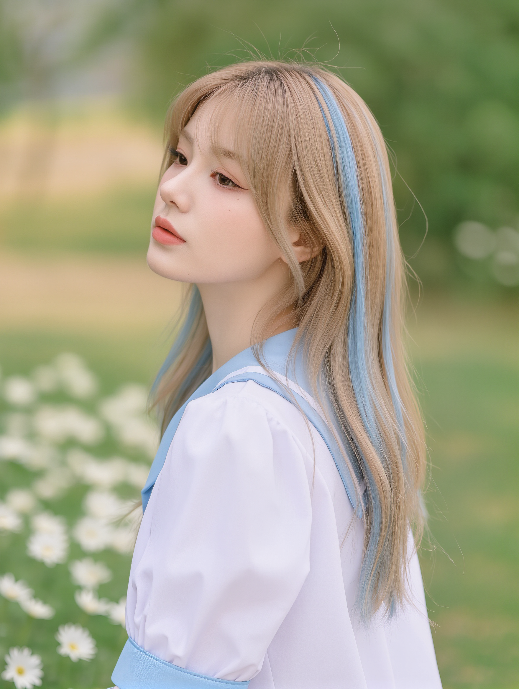 Kling AI work 312294822500440 - blonde hair with strawberry highlights AI image
