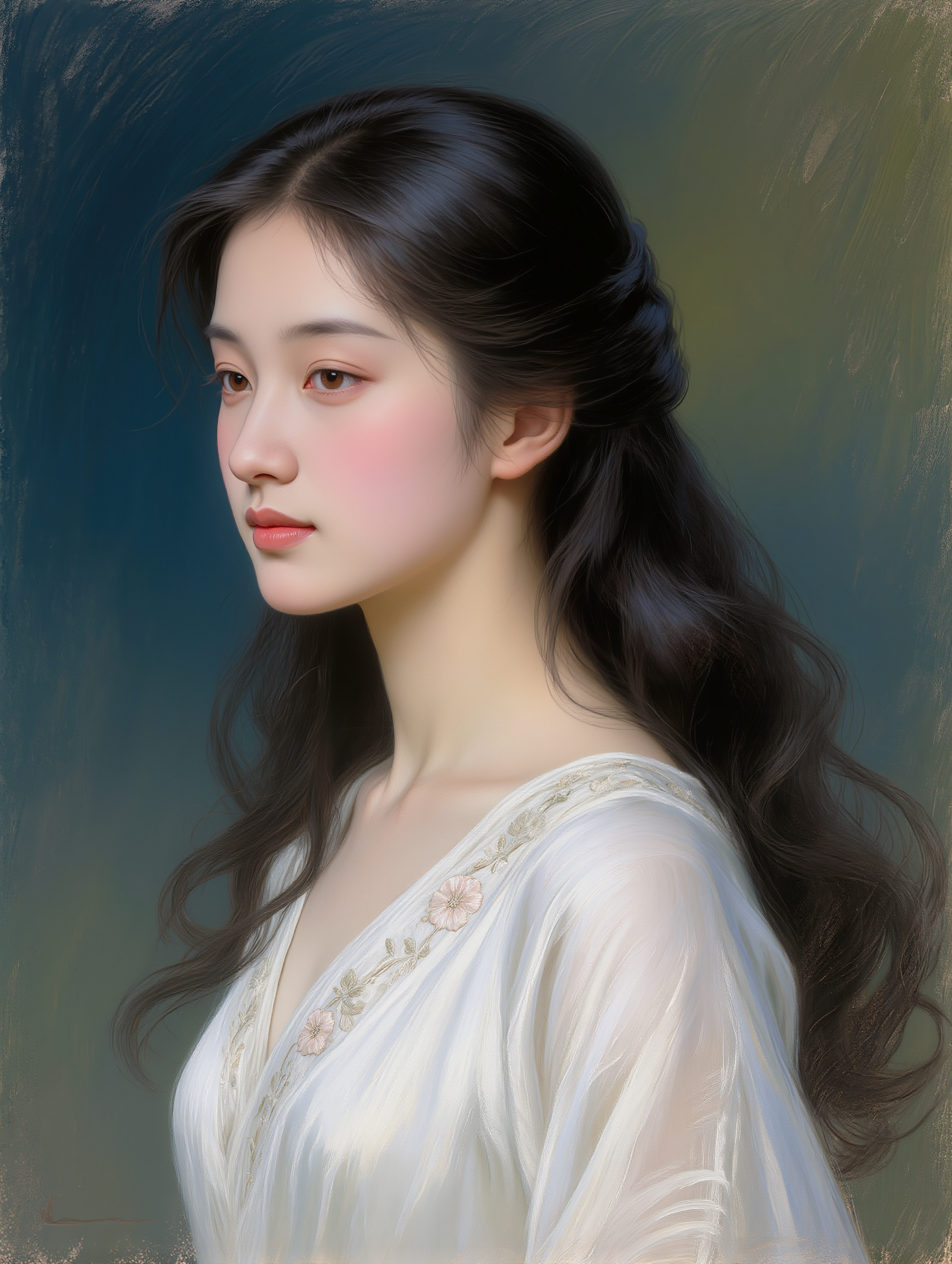 oil painting girl  - woman field painting AI image