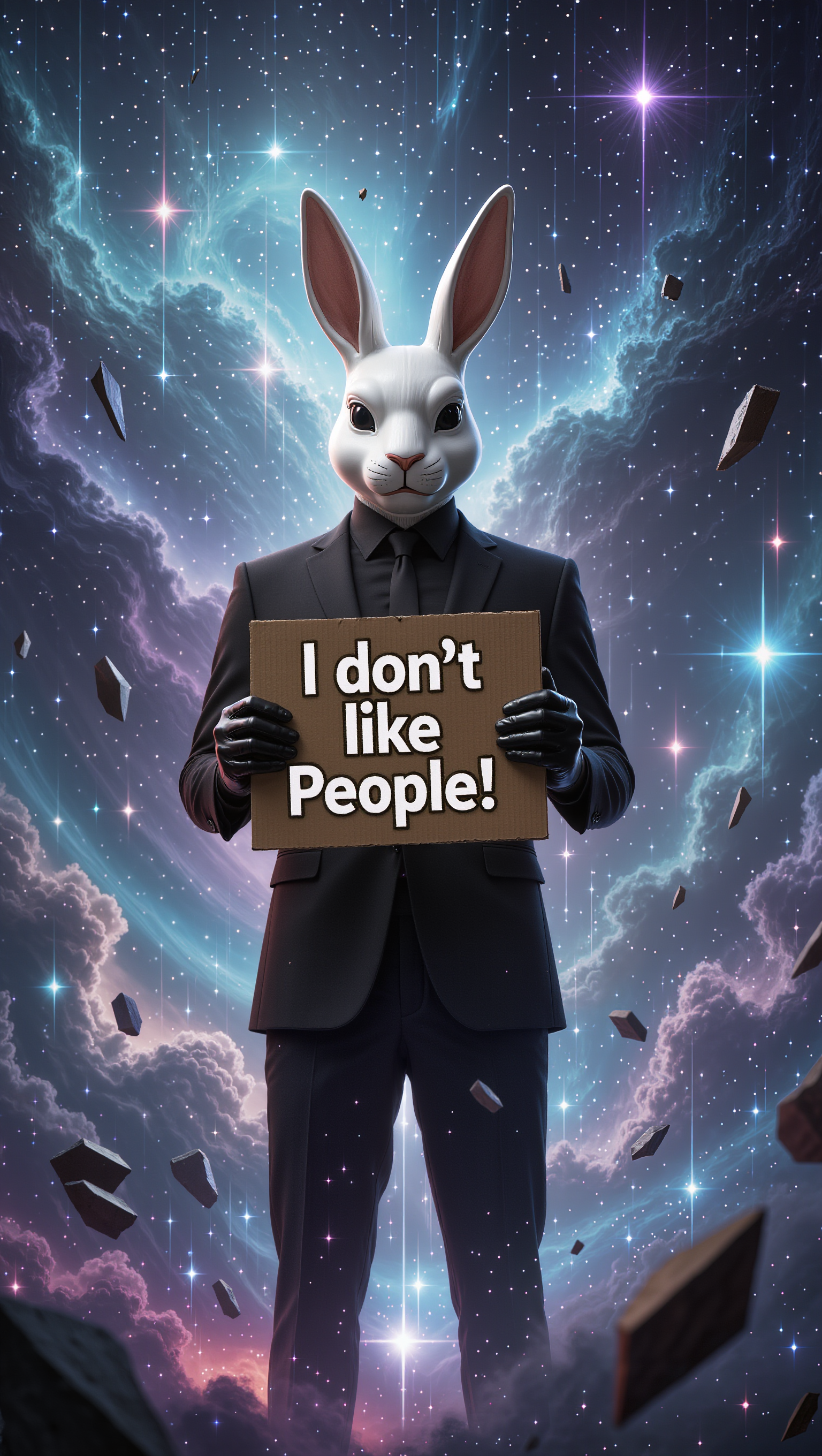 Mr Rabbit doesn't like 🫵 - bright and shiny latex AI image