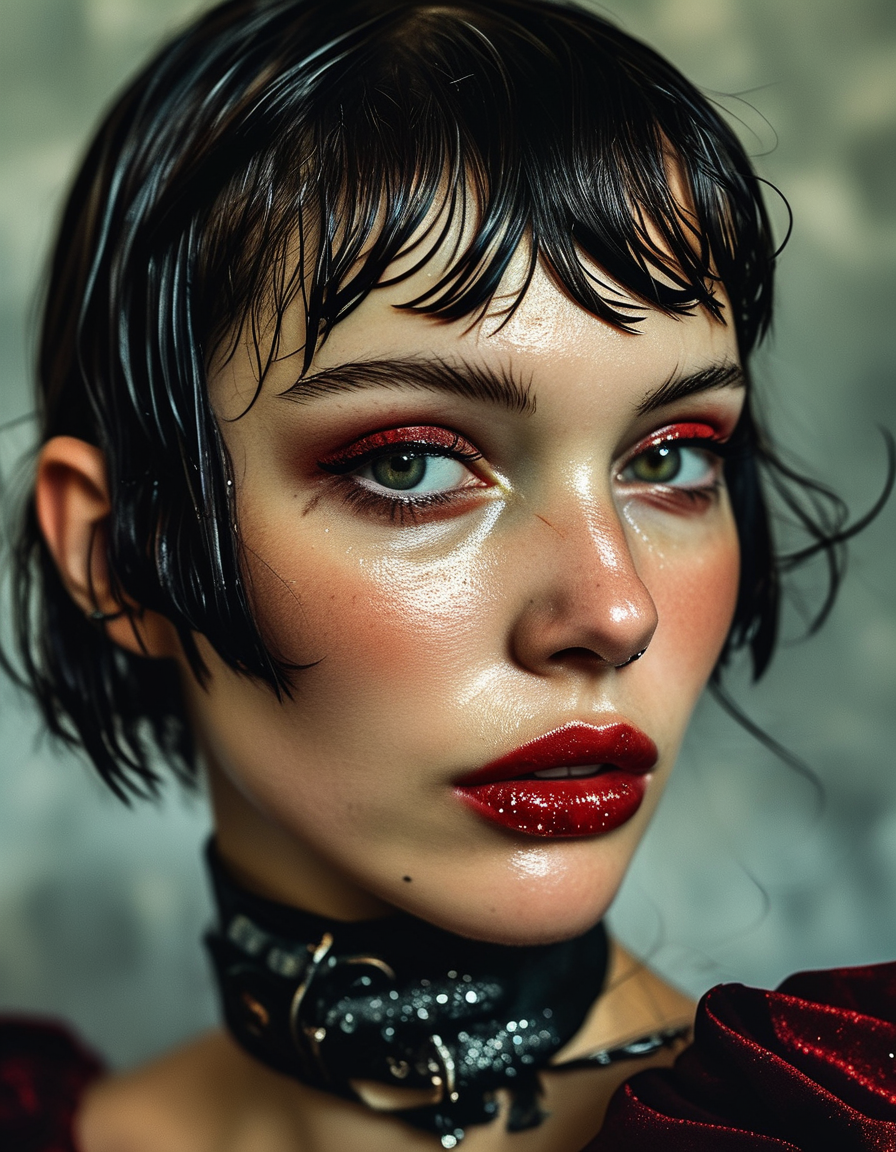 Gothic dark girl - hair color dark brown red AI image