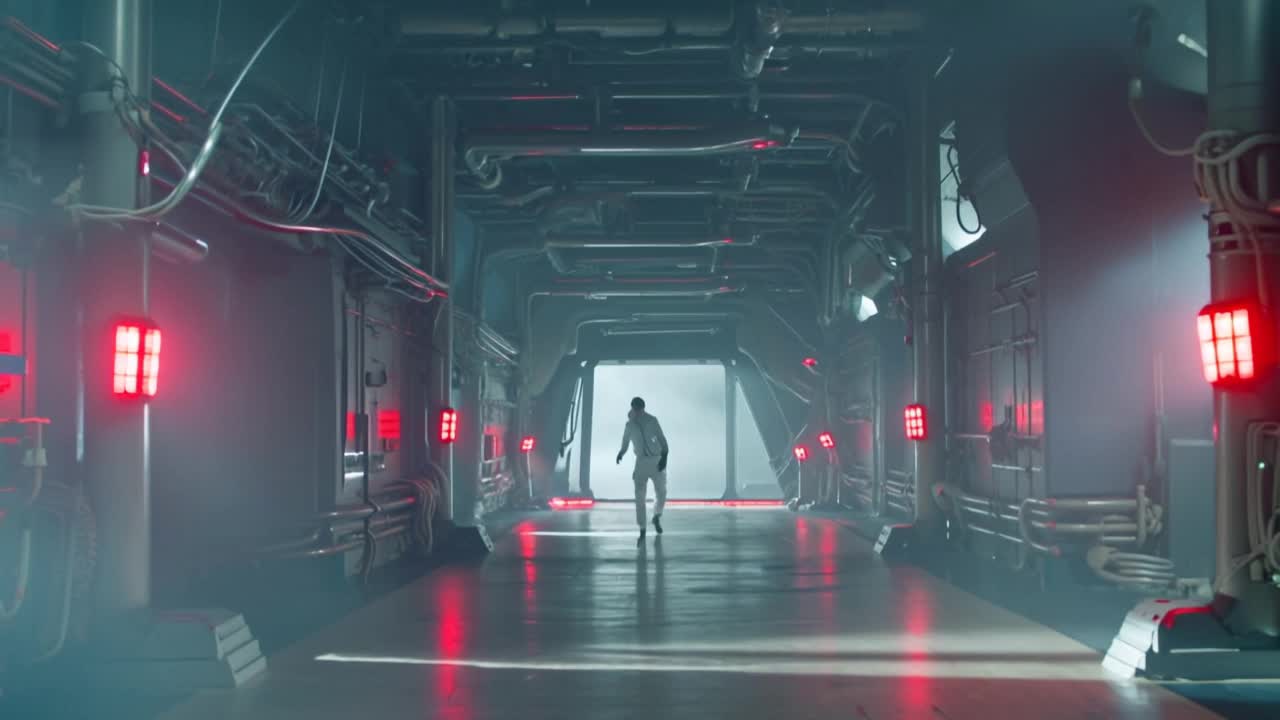 Space ship corridor - male crew cut AI video