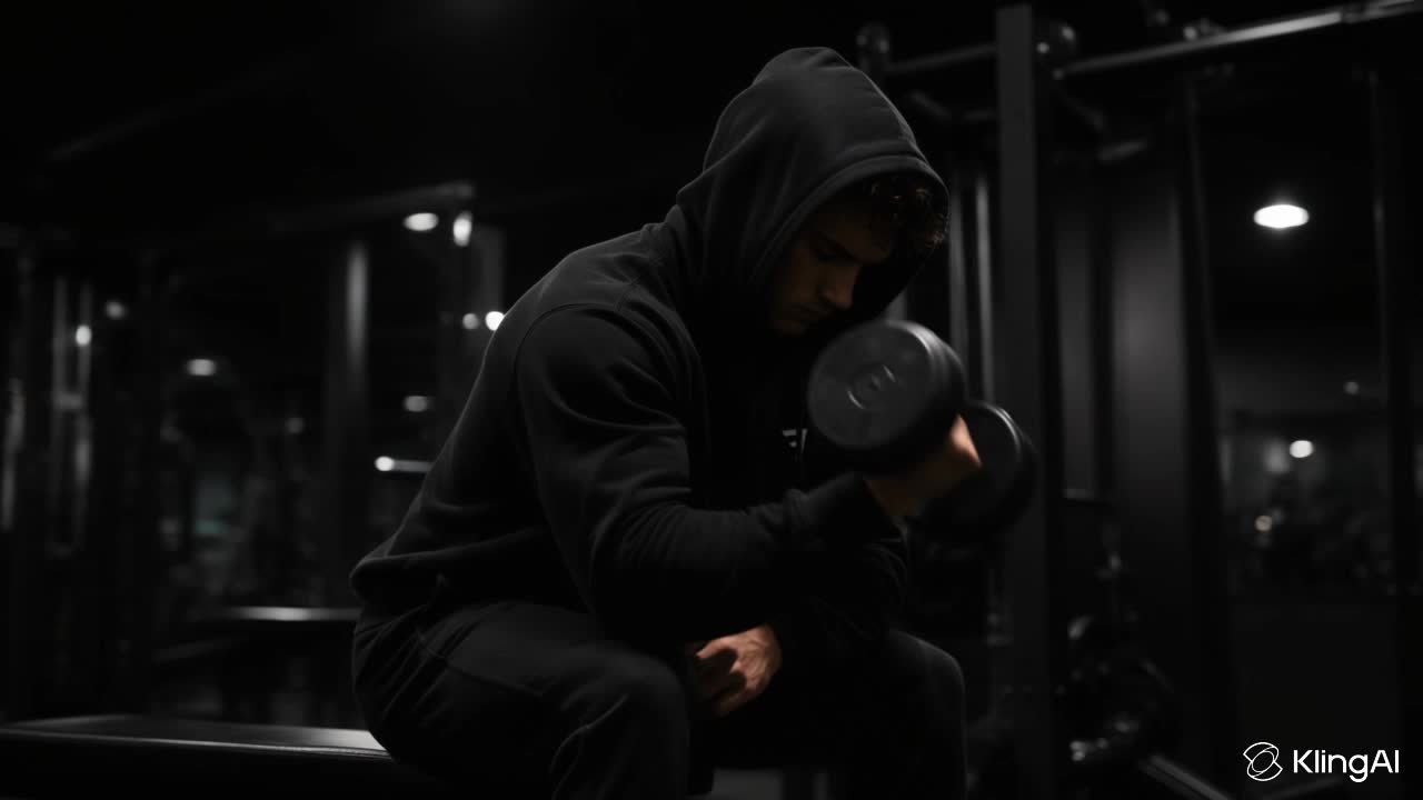 Man Lifting in dark gym - gym scene AI video