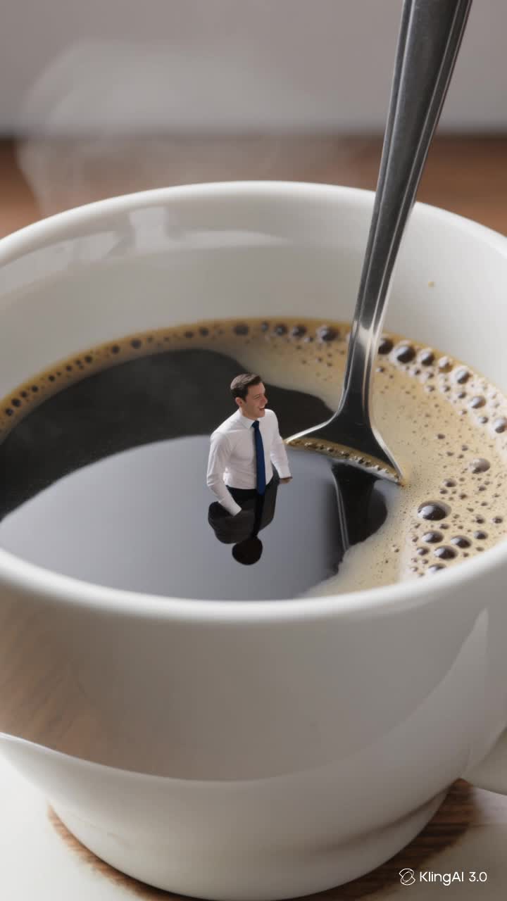 man under in coffee - coffee realistic AI video