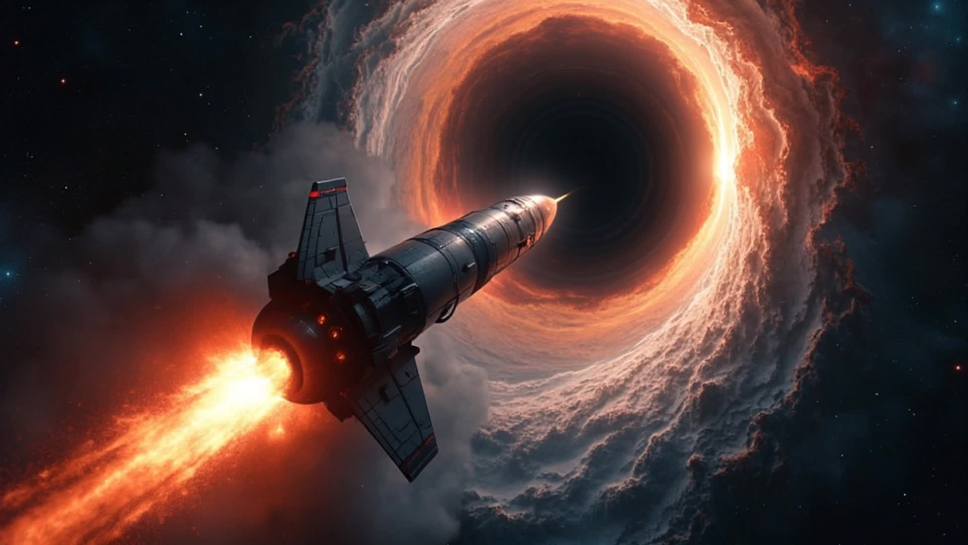 ship passed through black hole  - black tendrils AI video