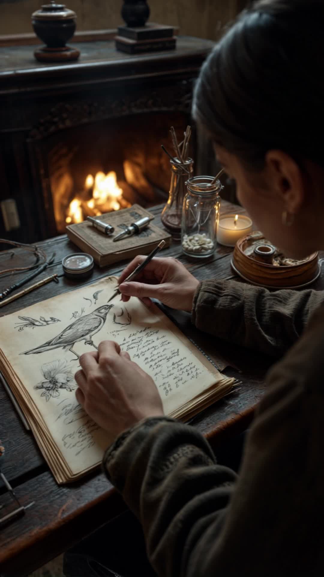 Drawing in old laboratory - goggles drawing AI video
