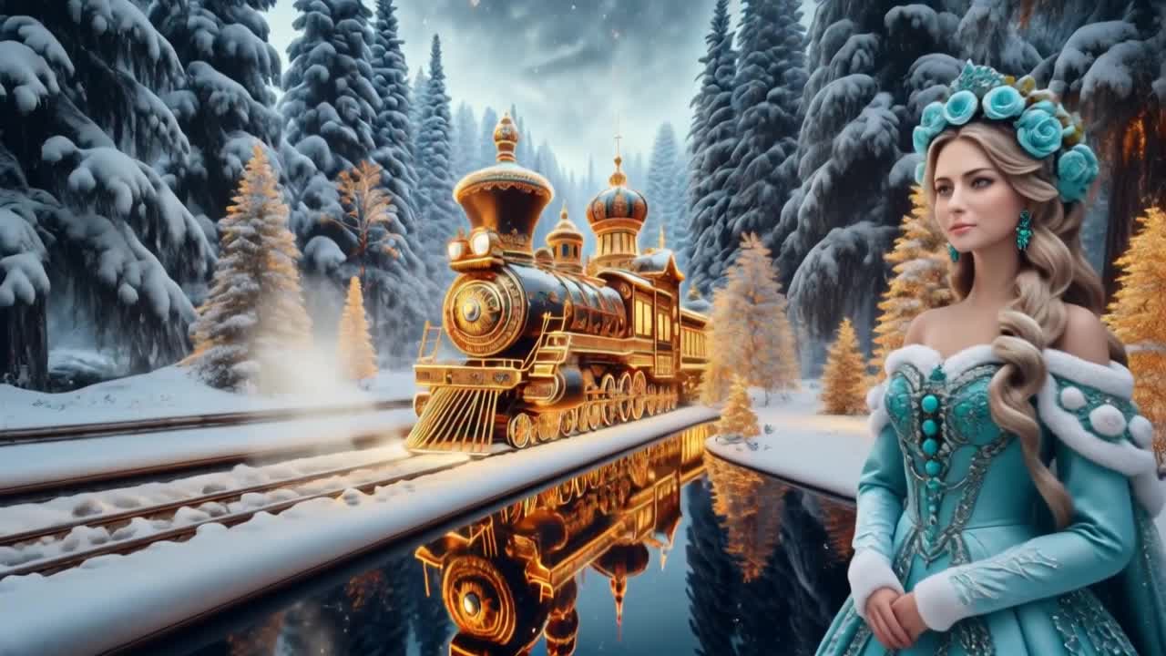 The majestic golden train - train scene AI video