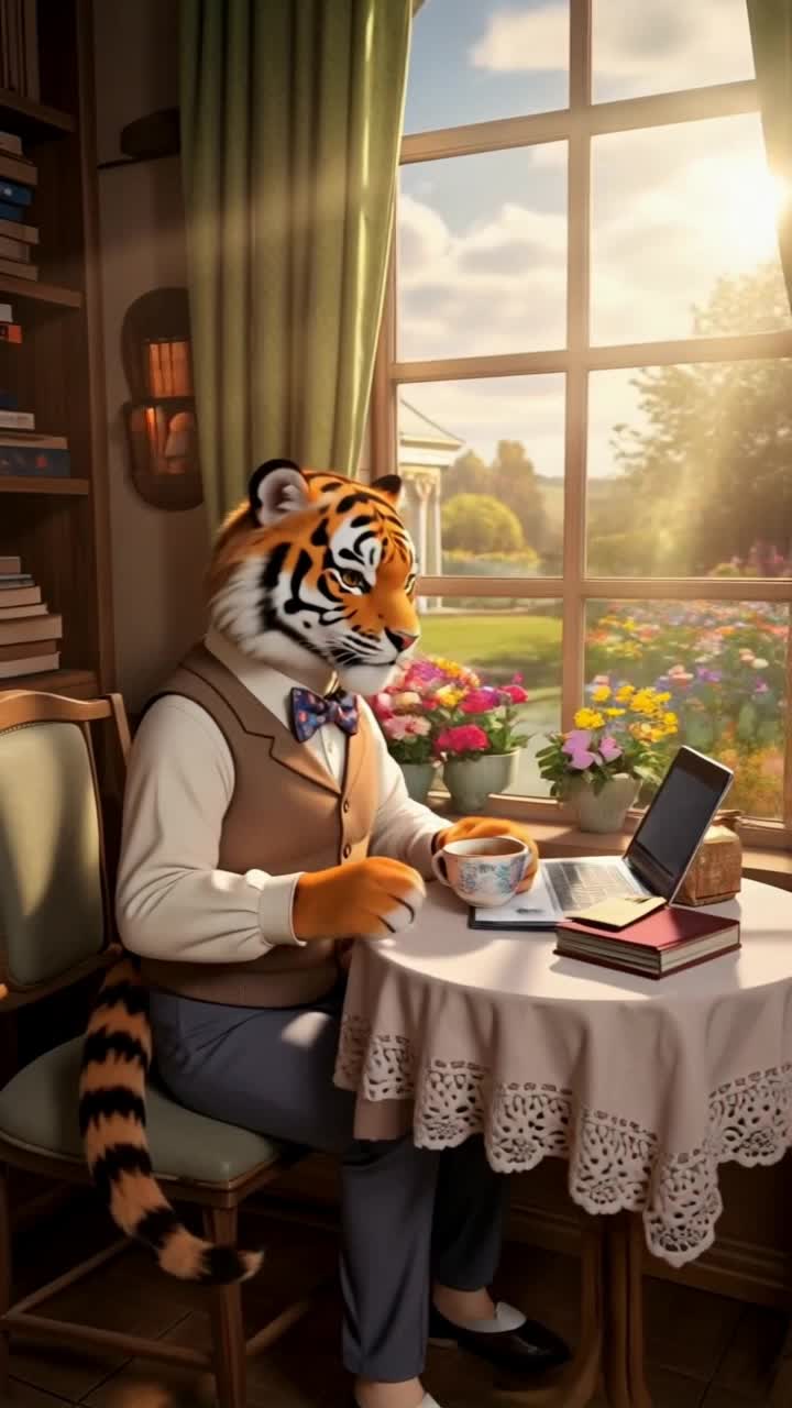 Tea time Tiger - tiger scene AI video