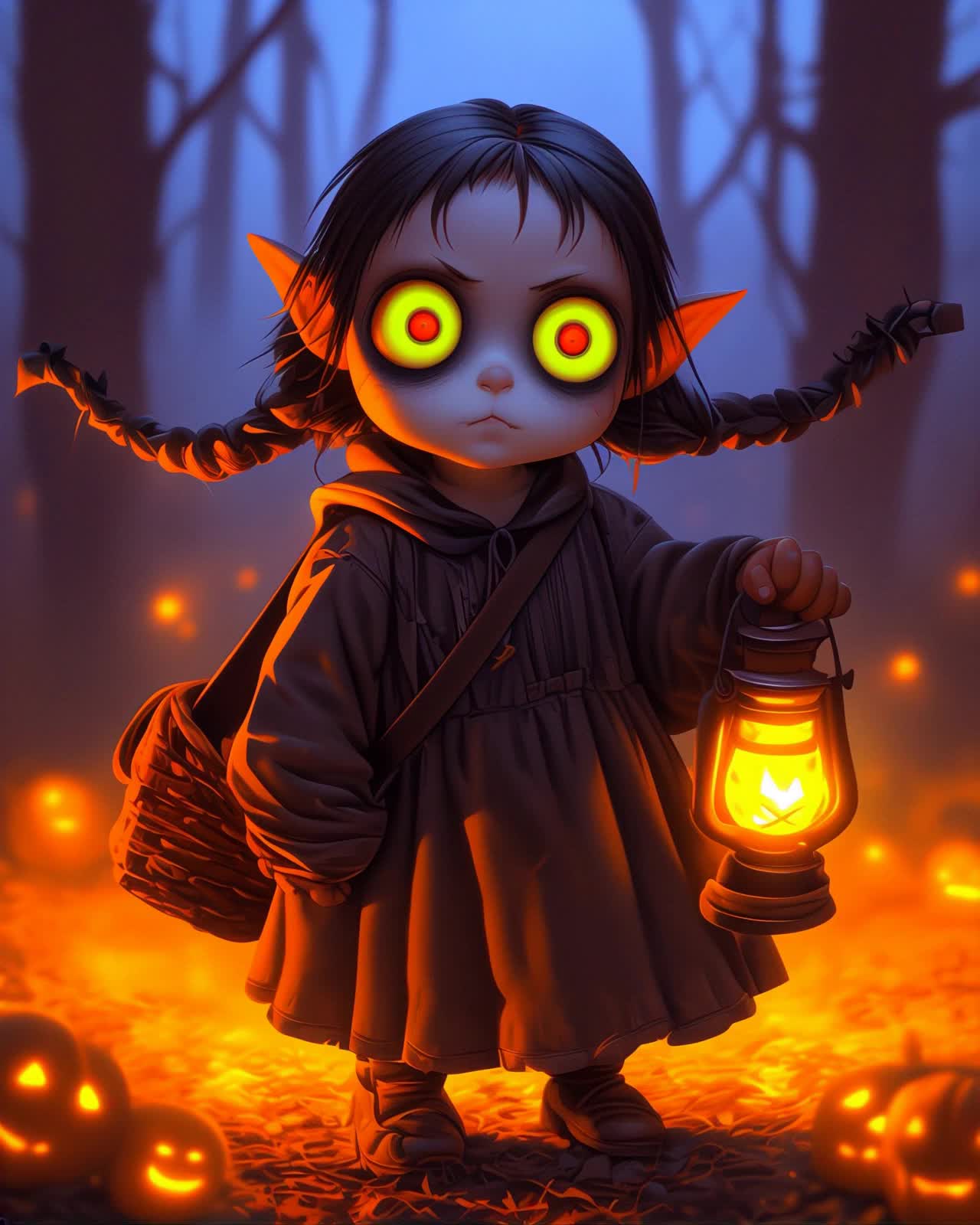 Halloween child with lantern - creepy halloween music AI video