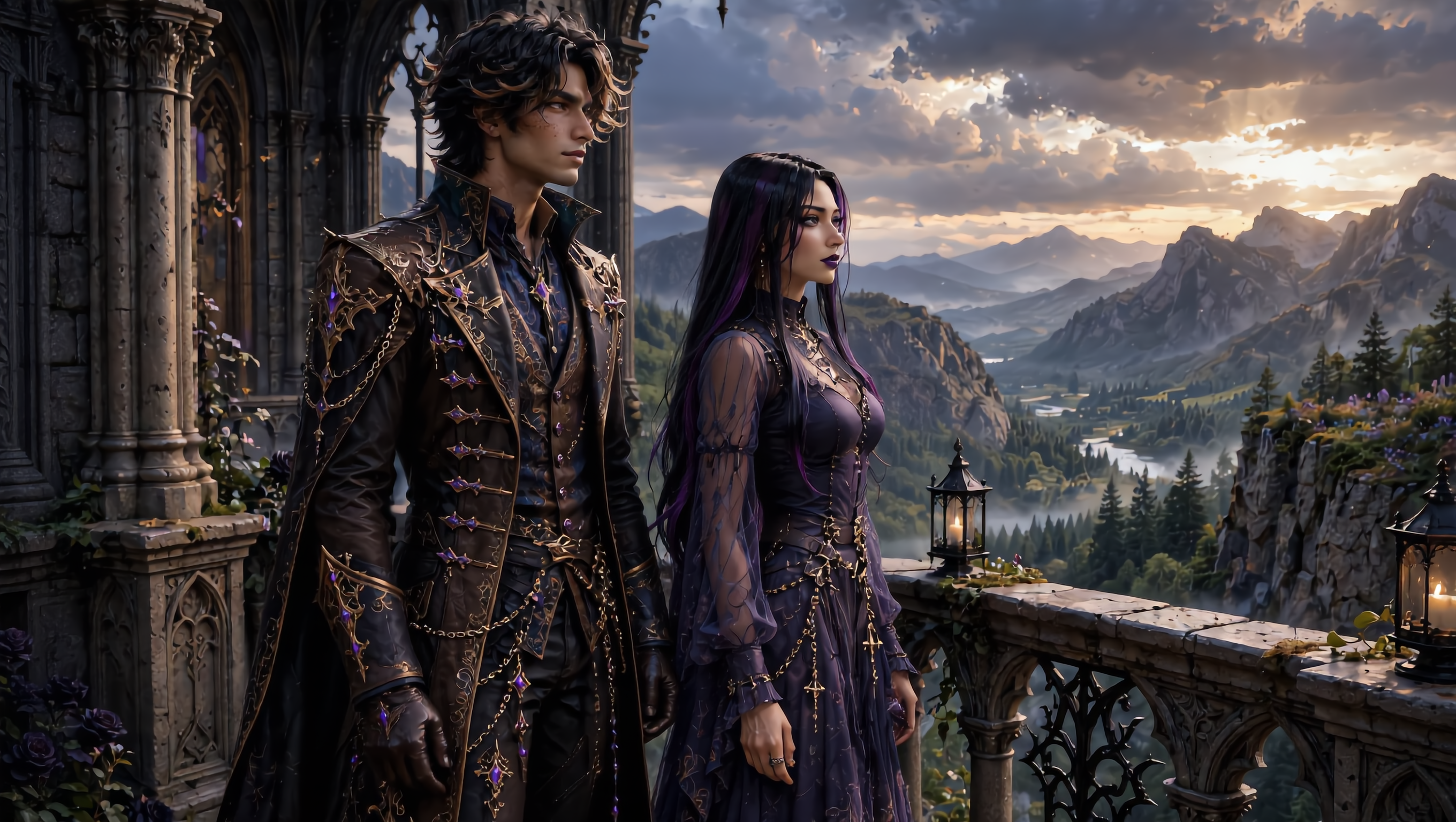 Dark fantasy lovers at sunset - fantasy names female generator AI image