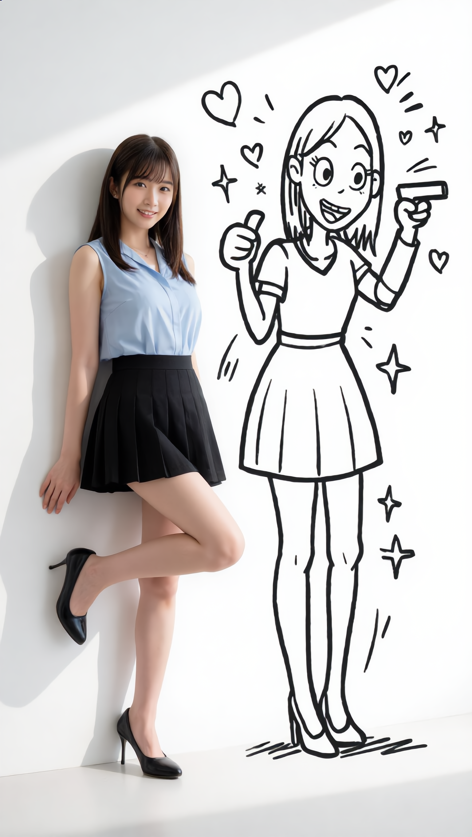 Posing with cartoon girl - school girl pose anime AI image