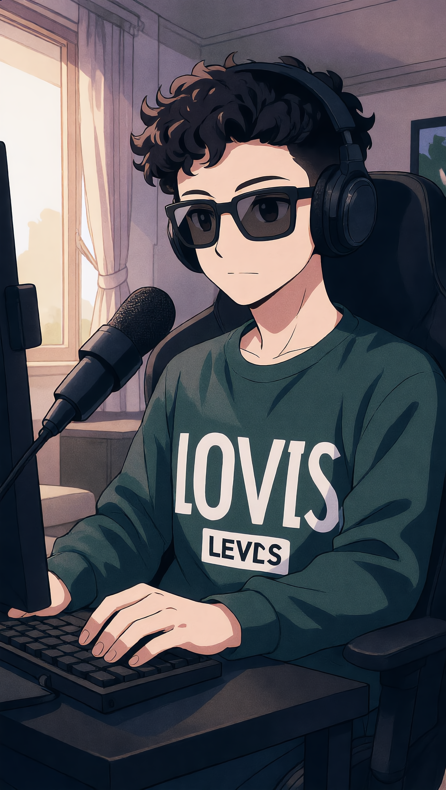 Anime teenage gamer sitting in a - anime kling ai mod apk AI image