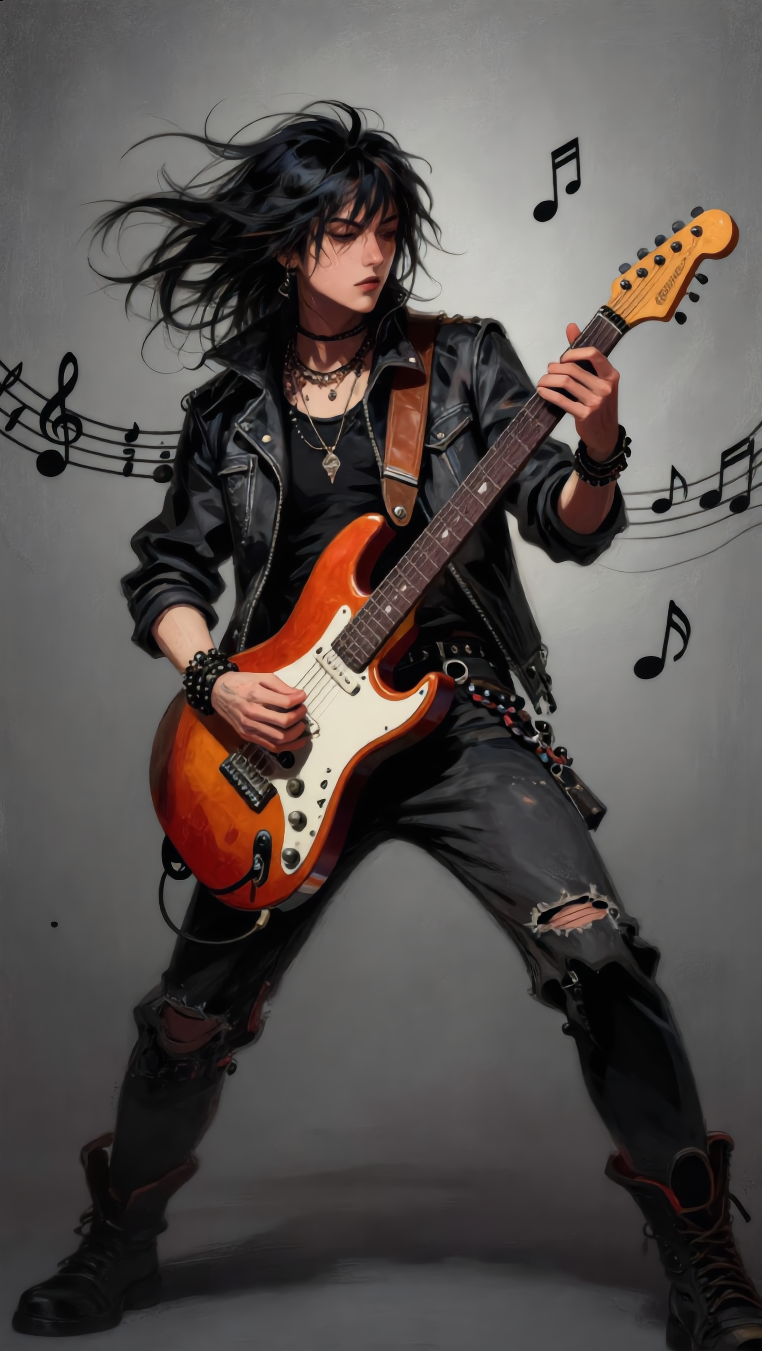 She loves her guitar. - how to create digital art AI image