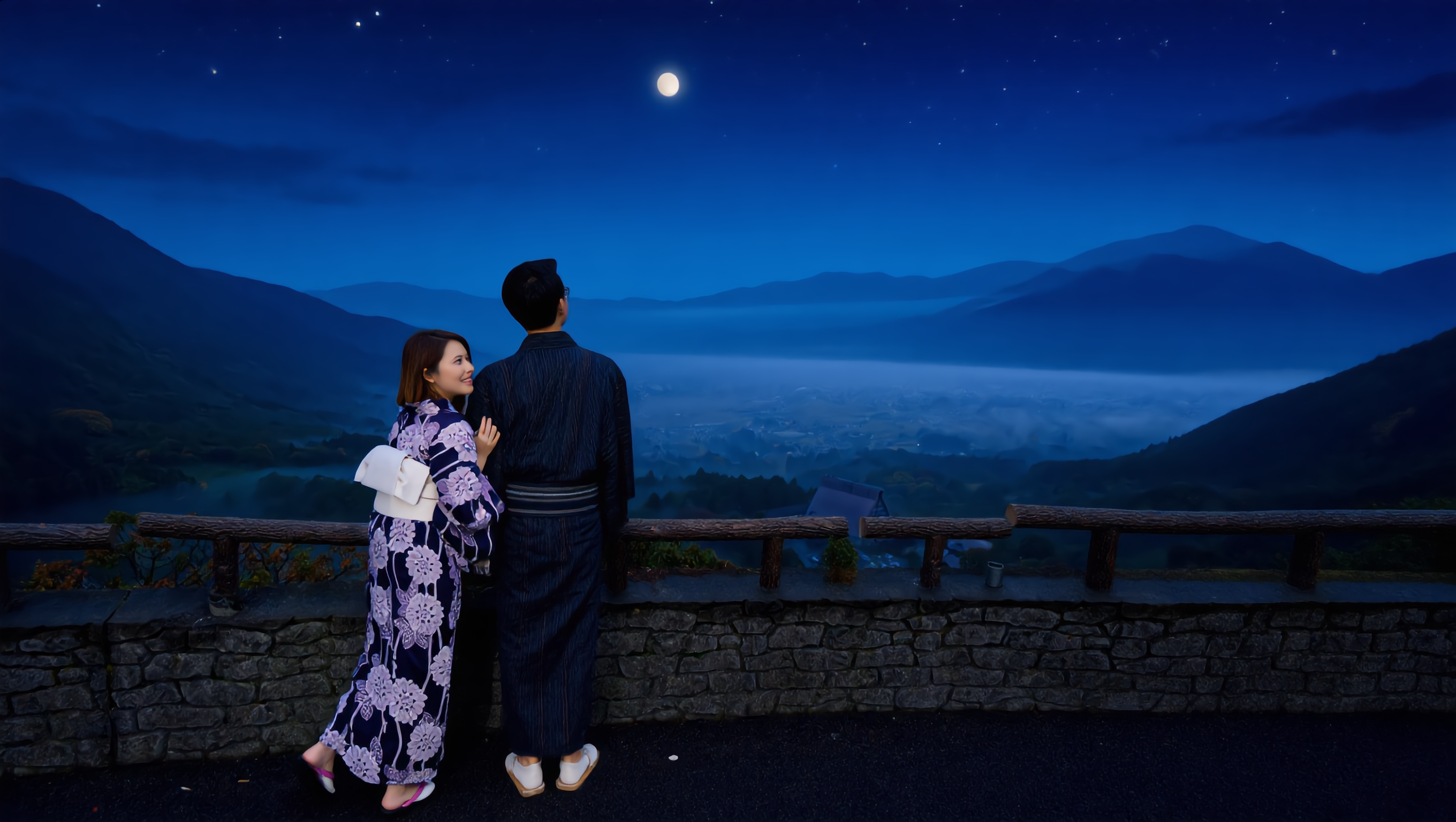 Night View of the Hot Spring Tow - different point of view AI image