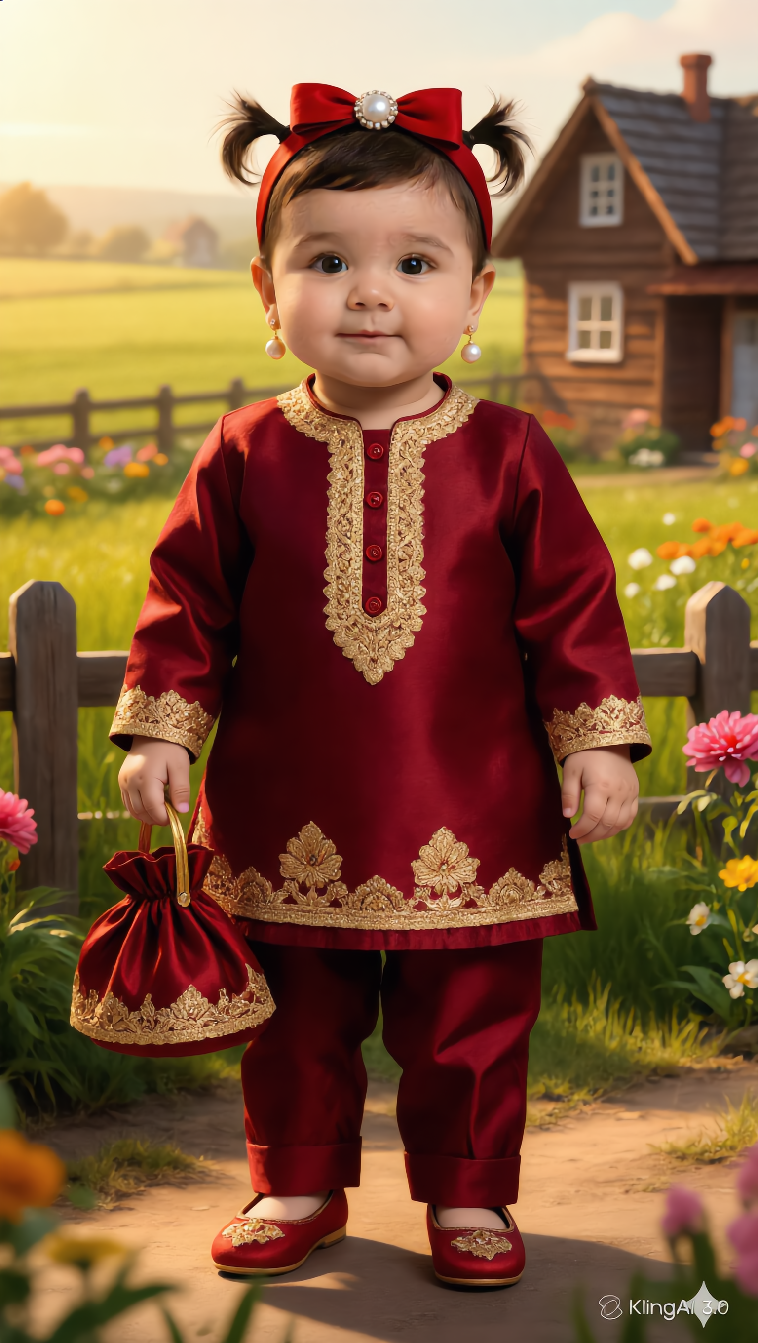 baby in red - red hair filter AI image