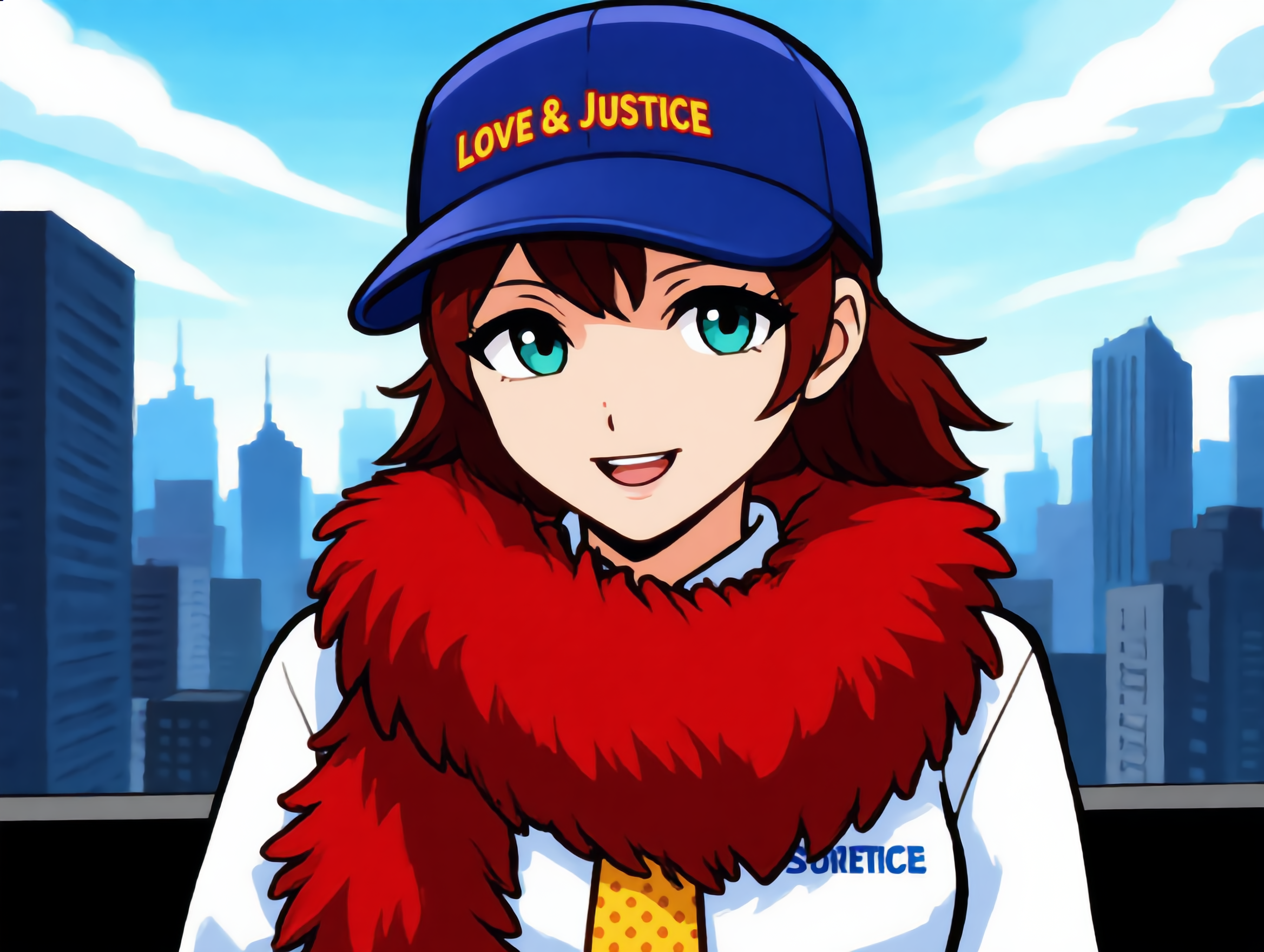 My OG Waifu Jackie - green hair anime girl with red and white shirt AI image