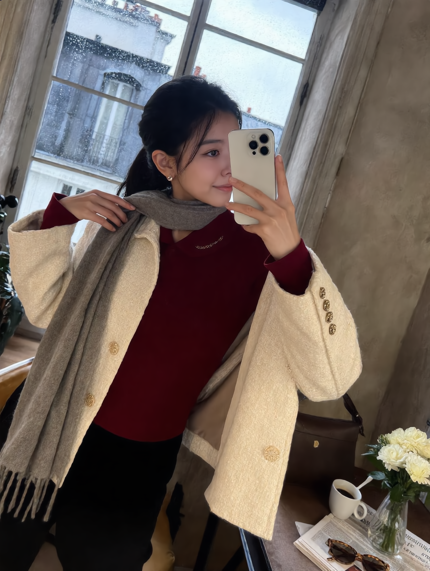 Red white grey - grey brown ash hair AI image