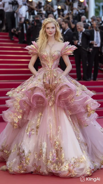 Aurora In A Pink And Gold Gown On The Red Carpet | AI Video