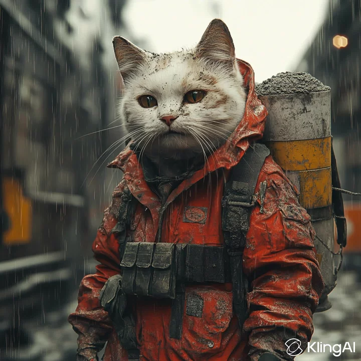 El Cato Cat In Orange Raincoat With Backpack In Rain AI Video el-cato-cat-in-orange-raincoat-with-backpack-in-rain-ai-video