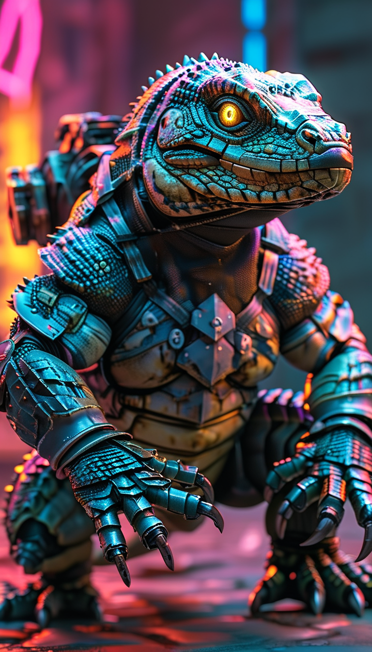 Reptiloids Alien Creatures In Futuristic City Night Scene | AI Image