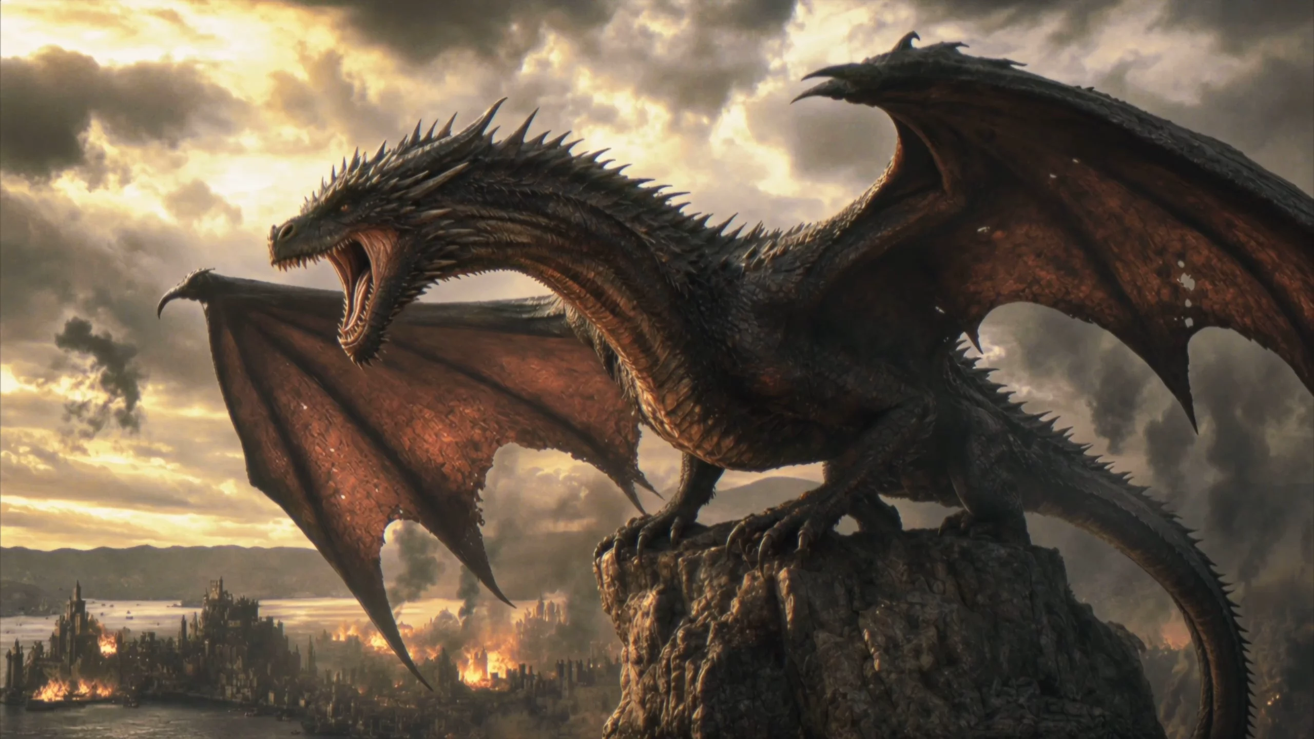 Kling 4.0 video preview of a dragon overlooking a burning kingdom