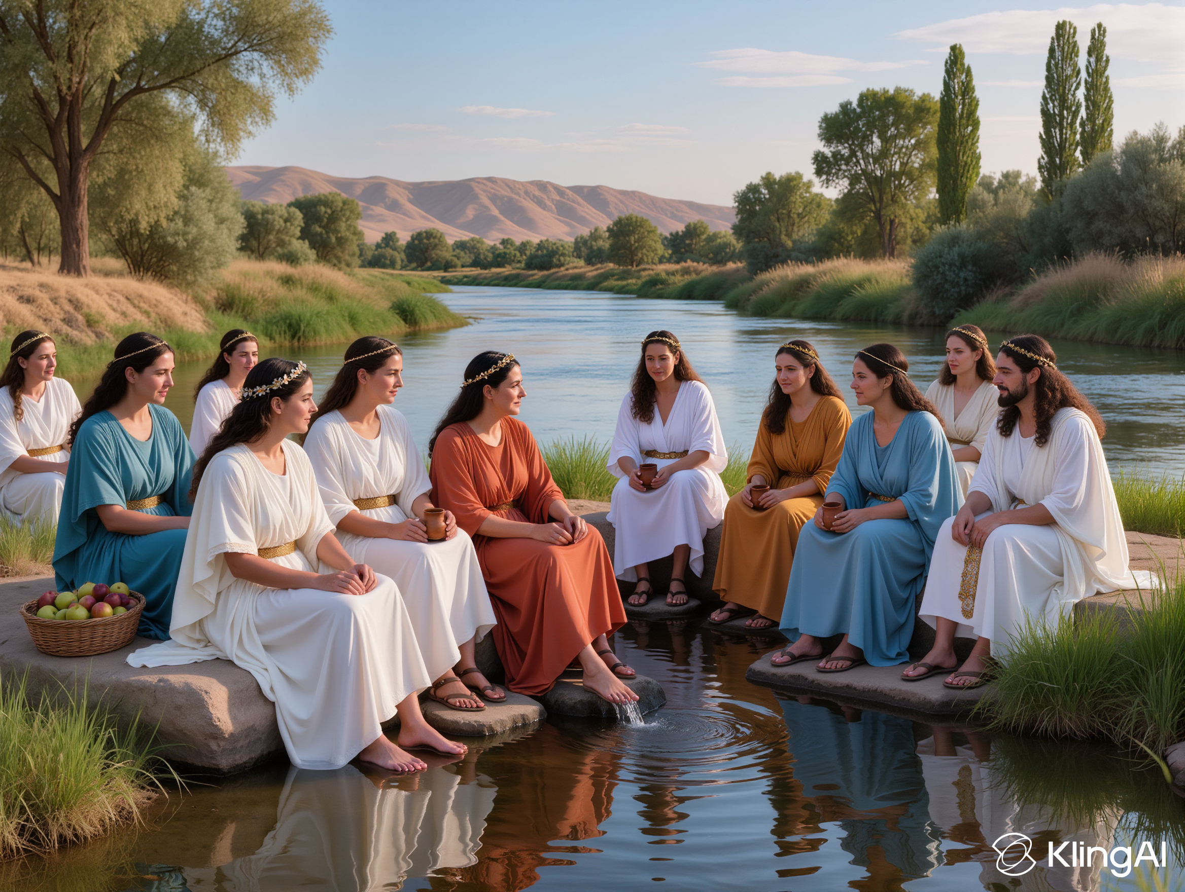 Riverside baptism scene in ancient Philippi