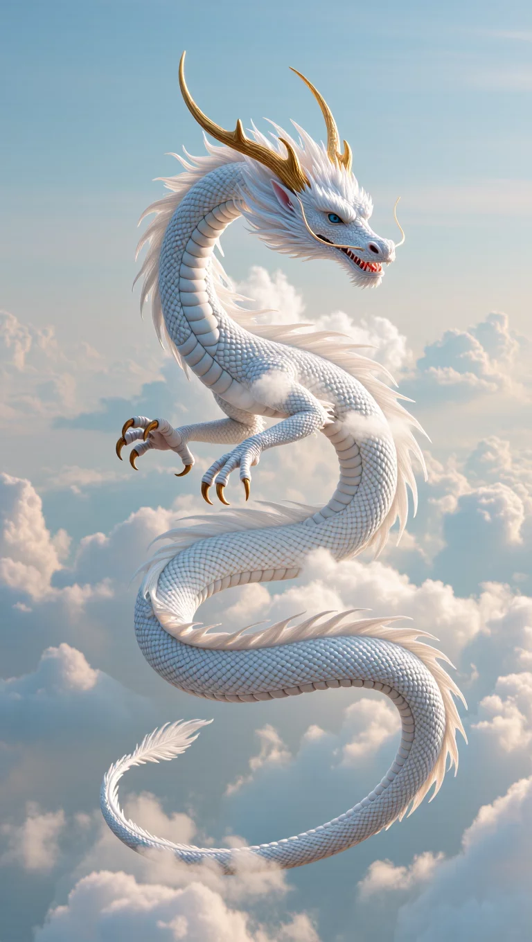 White Dragon Flying In The Sky With Clouds | AI Image
