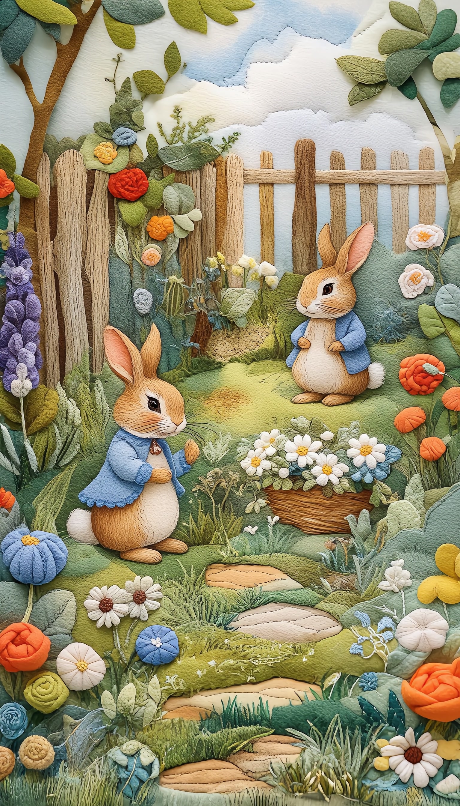 Beatrix Potter Style Rabbits In Garden Patchwork Quilting Materials ...