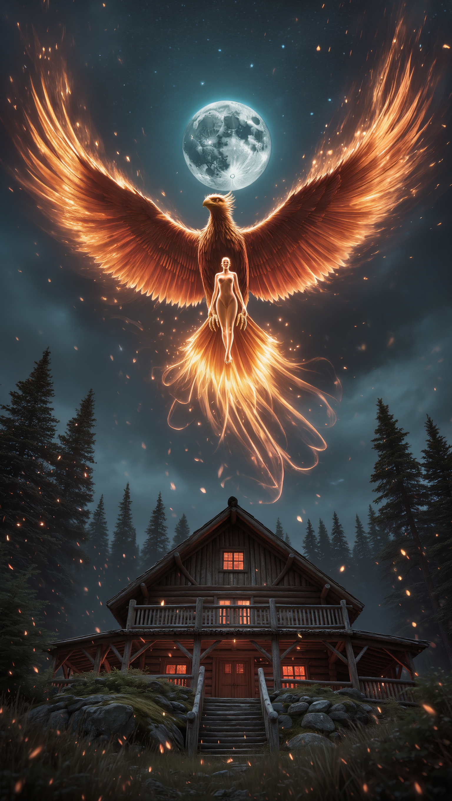 Large Powerful Flame Phoenix Feminine Form Shadow Explosion Mythical ...