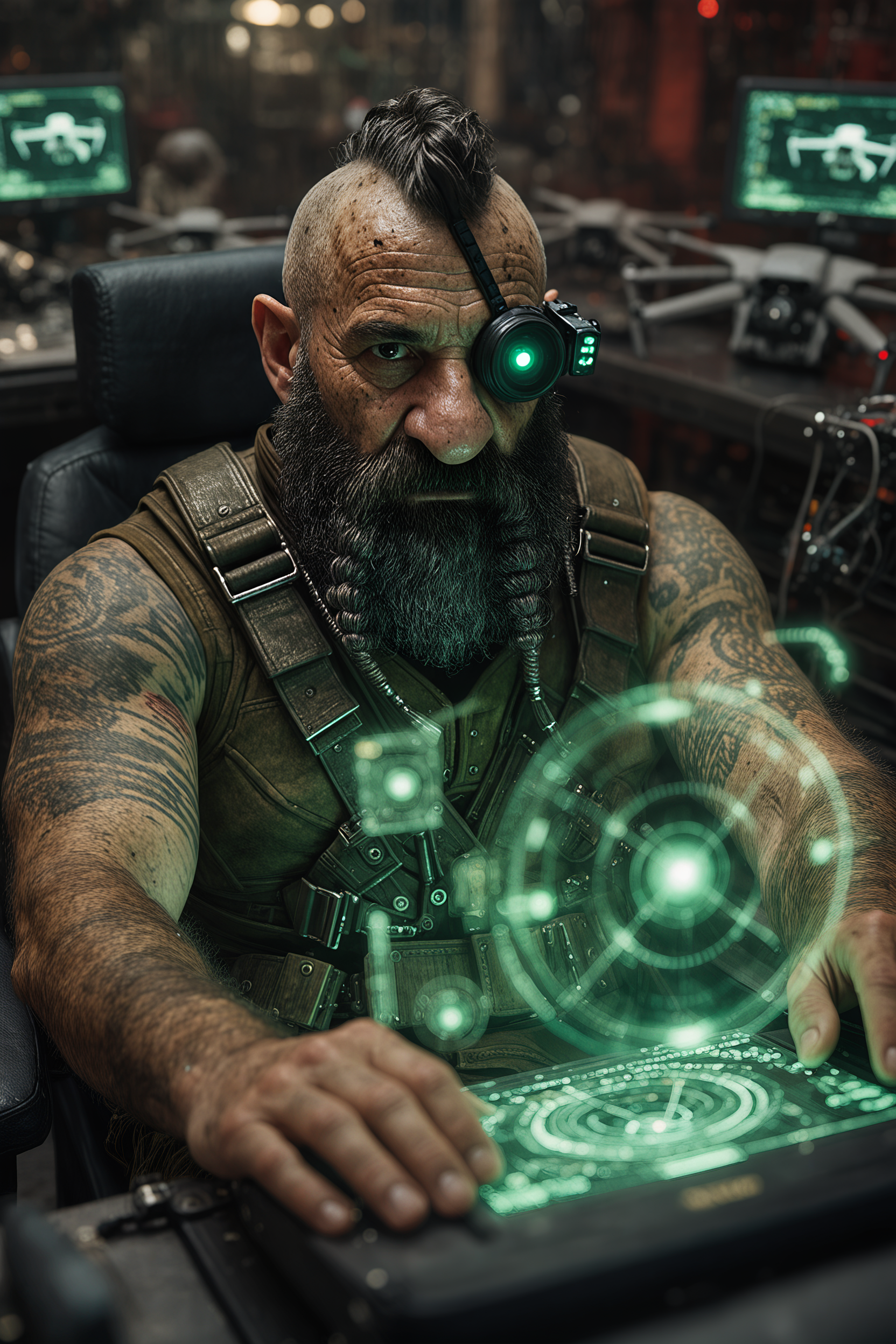 Cyberpunk Drone Rigger Futuristic Tech Scene | AI Image