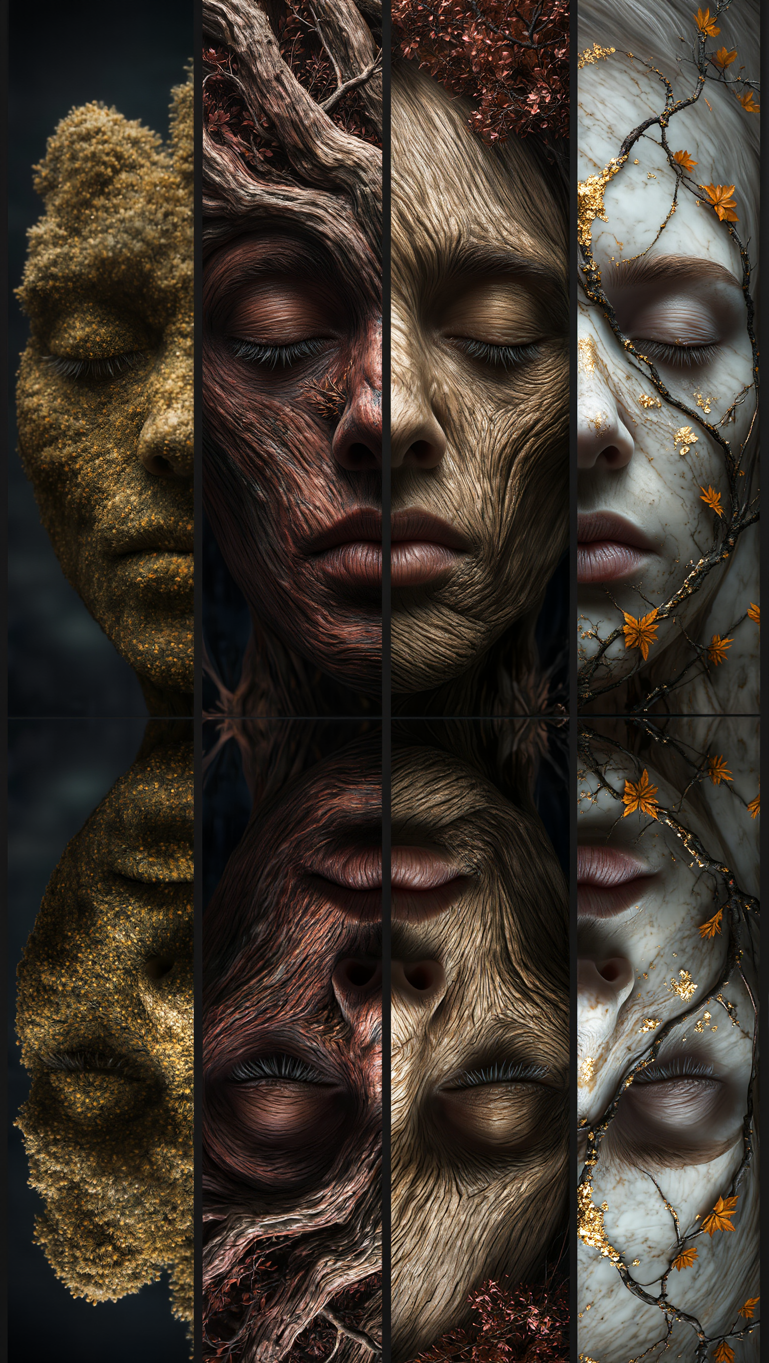 Surreal Human Faces Fused With Nature Elements Mirrored Composition ...