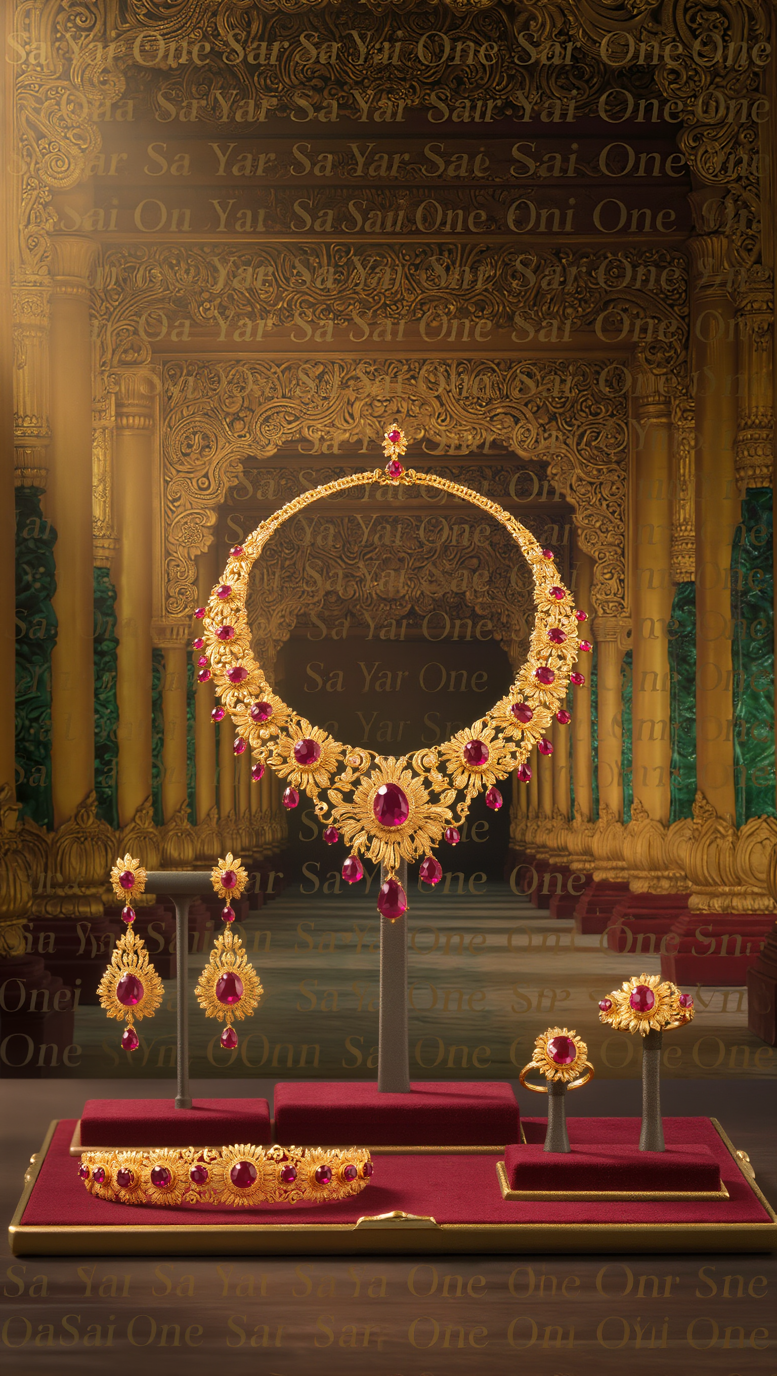 Luxury Burmese Ruby Jewelry Set 24k Gold Royal Palace Cinematic ...