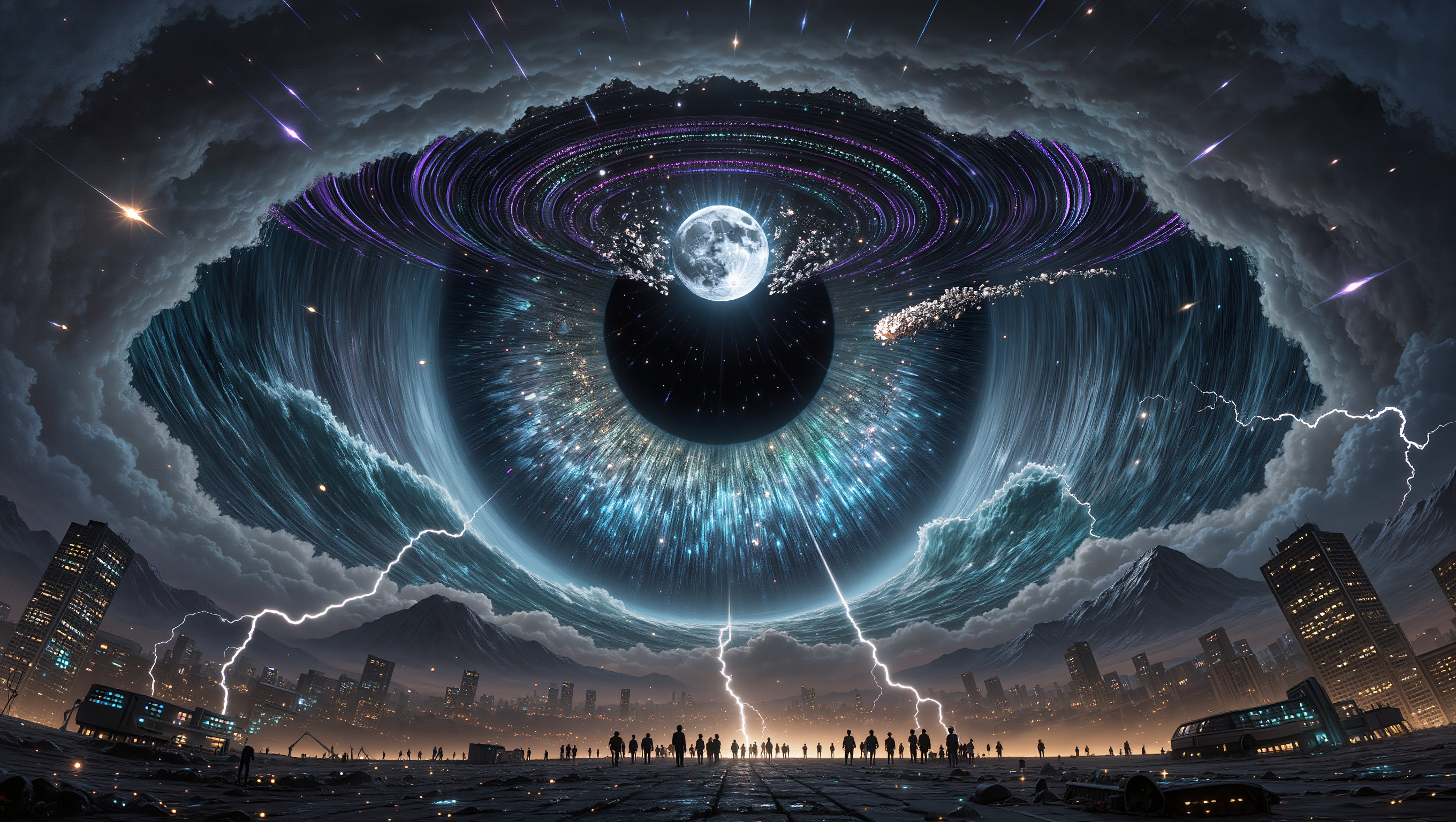 Colossal Rift Night Sky Stars Distort Moon Fractures Cosmic Glyphs ...