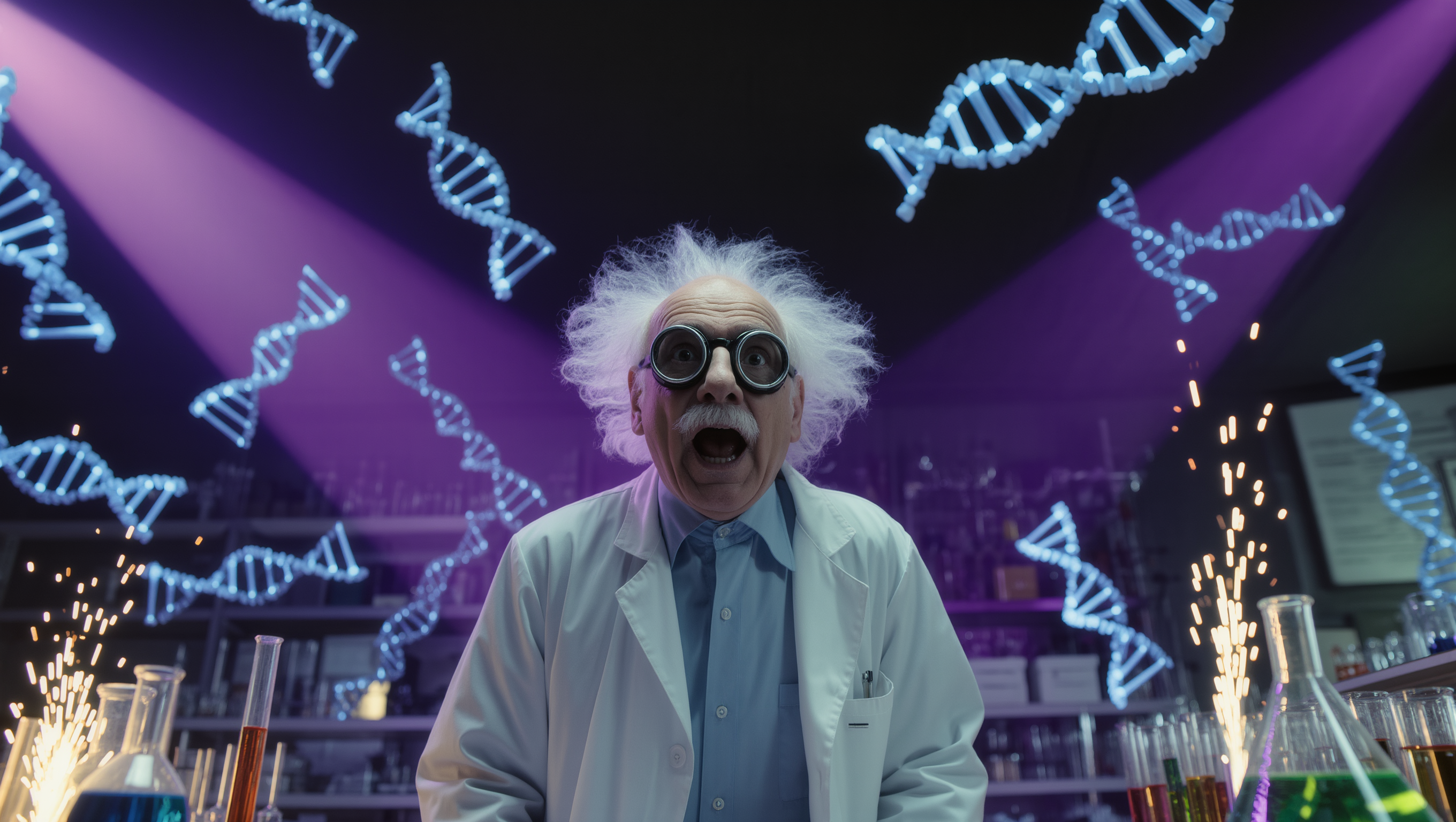 Científico excéntrico en laboratorio - cómo alargar la vida