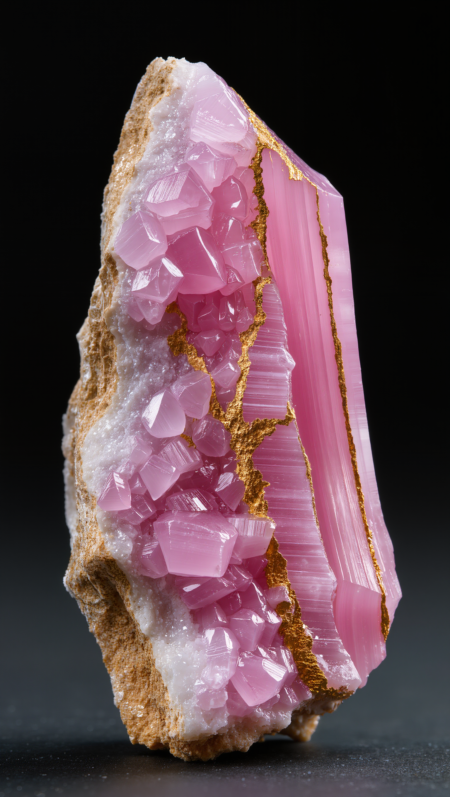 Huge Pink Amethyst Geode Stunning Texture Gold Veins Black Background ...
