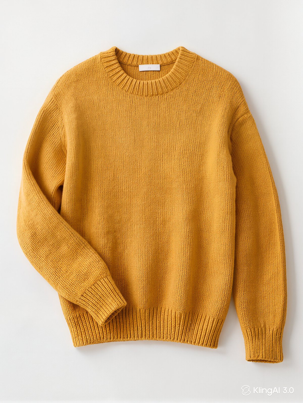 The garment reference photo: a mustard knit sweater flat-lay on a white background.
