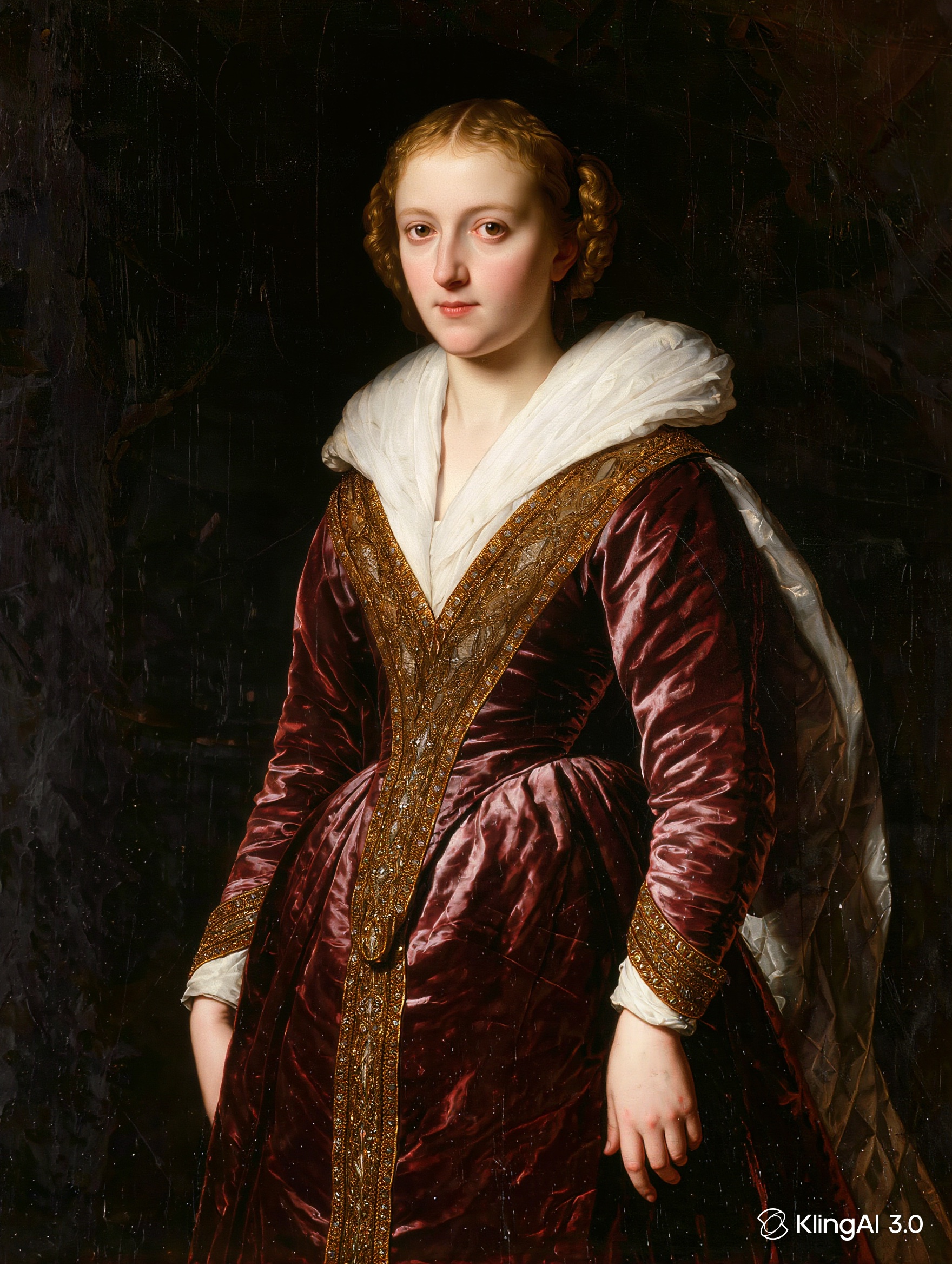A Baroque-style classical oil painting portrait of a young woman, the source image used for the heavy-vs-subtle motion test below.