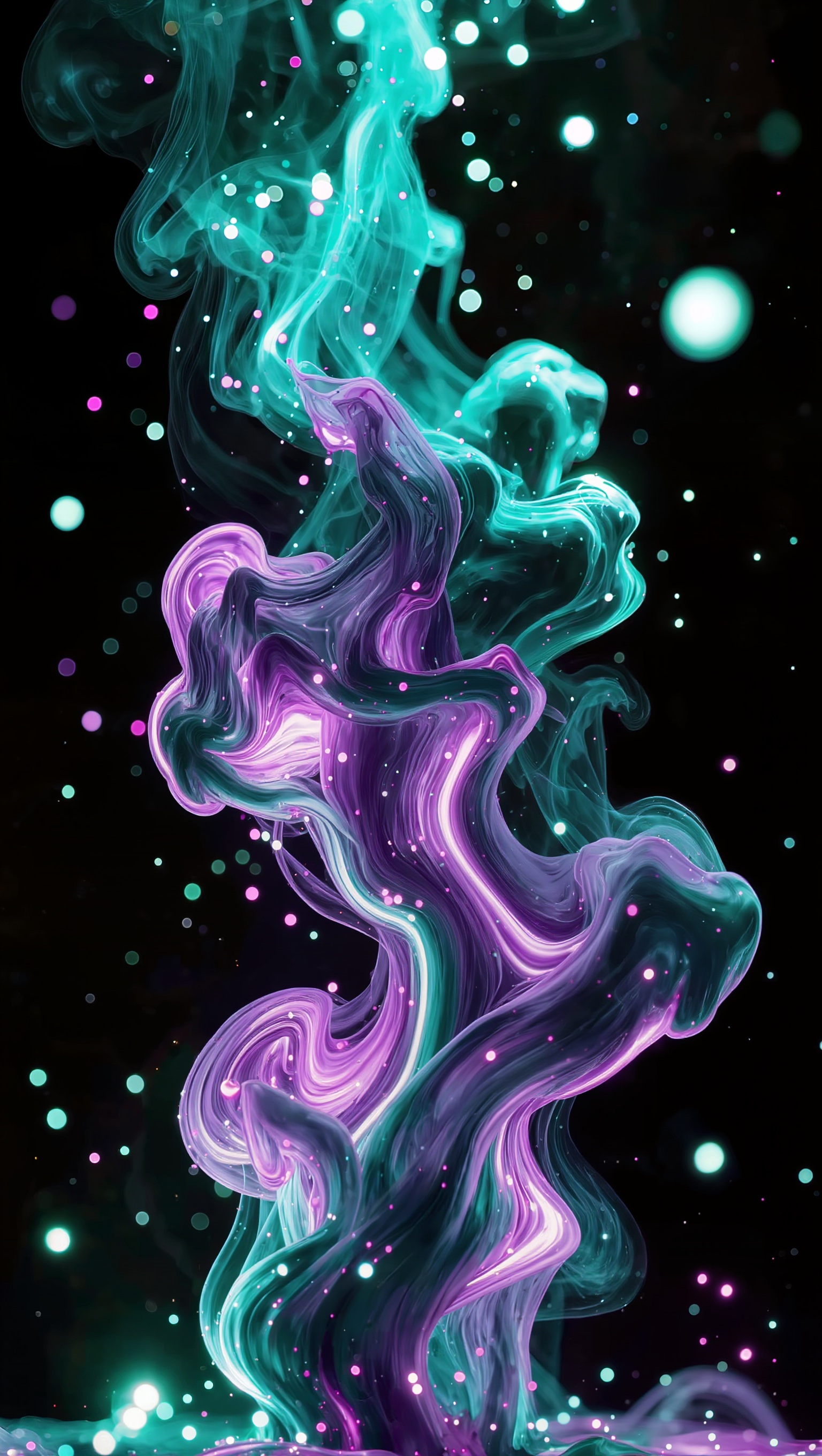 Abstract glowing liquid-ink album art in purple and teal, used as the source image for a seamless Spotify Canvas loop.