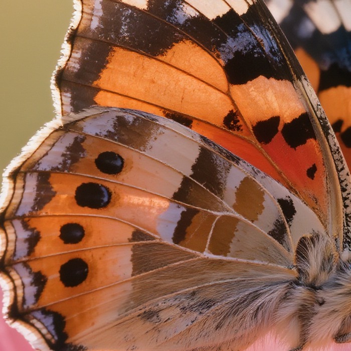 The same wing crop after AI upscaling, with crisp, sharp detail.